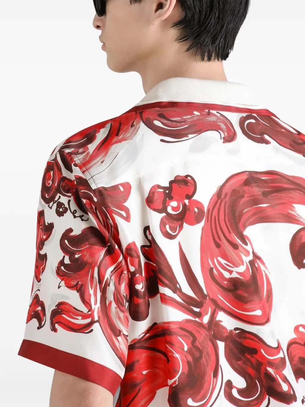 Dolce & Gabbana Men Silk Twill Hawaiian Shirt With Majolica Print