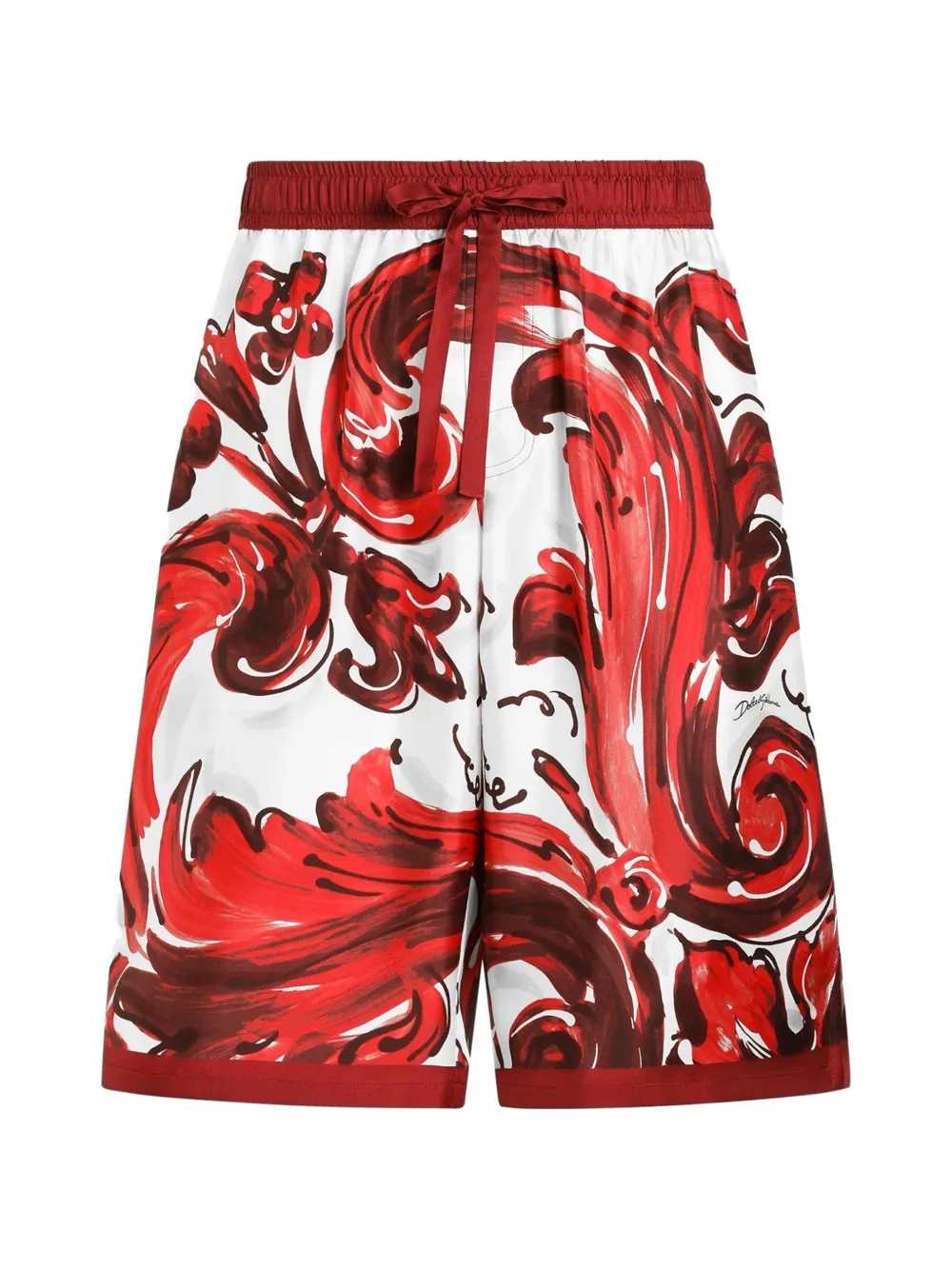 Dolce & Gabbana Men Vanity Bermuda Shorts In Silk Twill With A Majolica Print