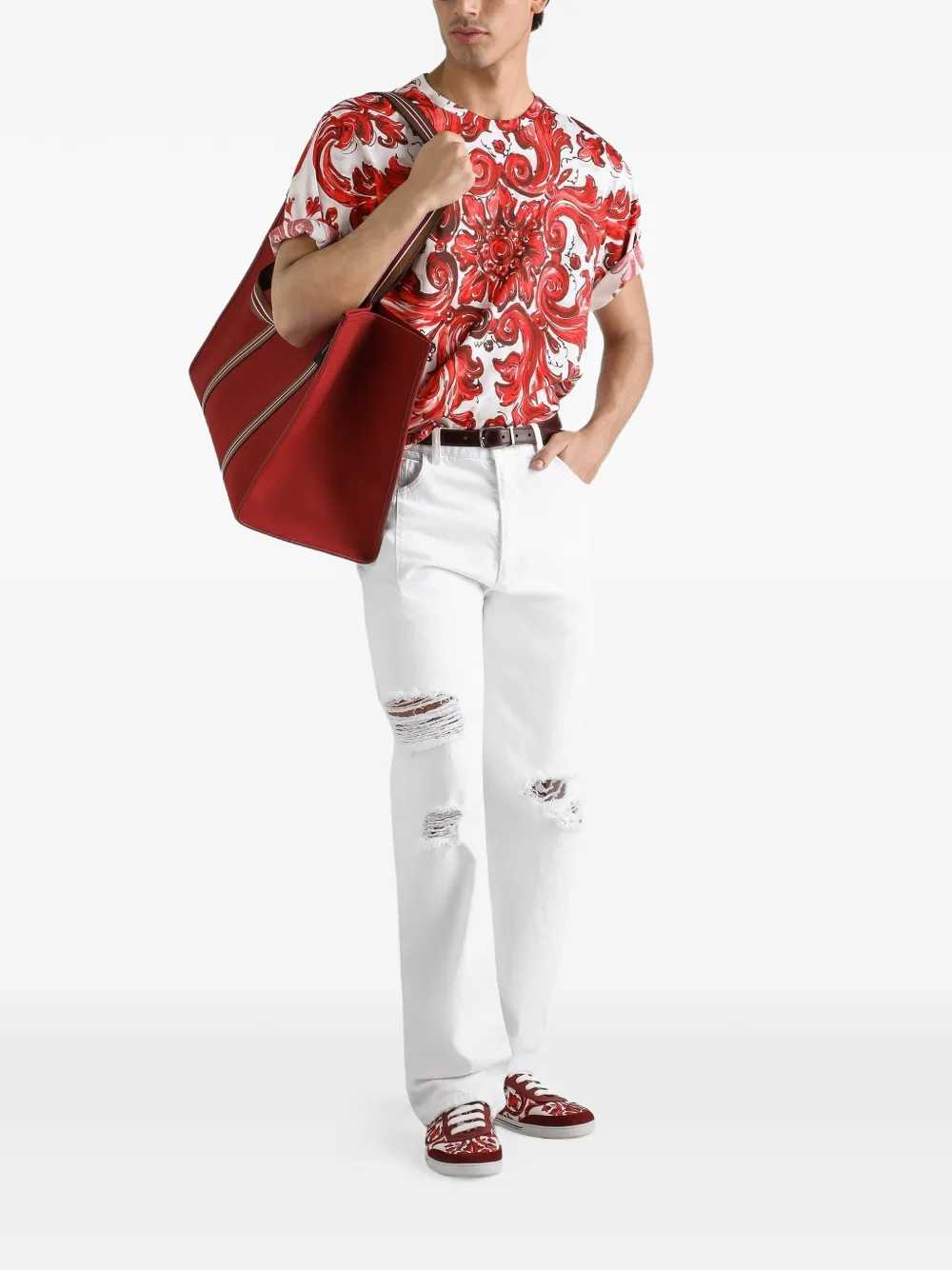 Dolce & Gabbana Men Cotton T-Shirt With Majolica Print