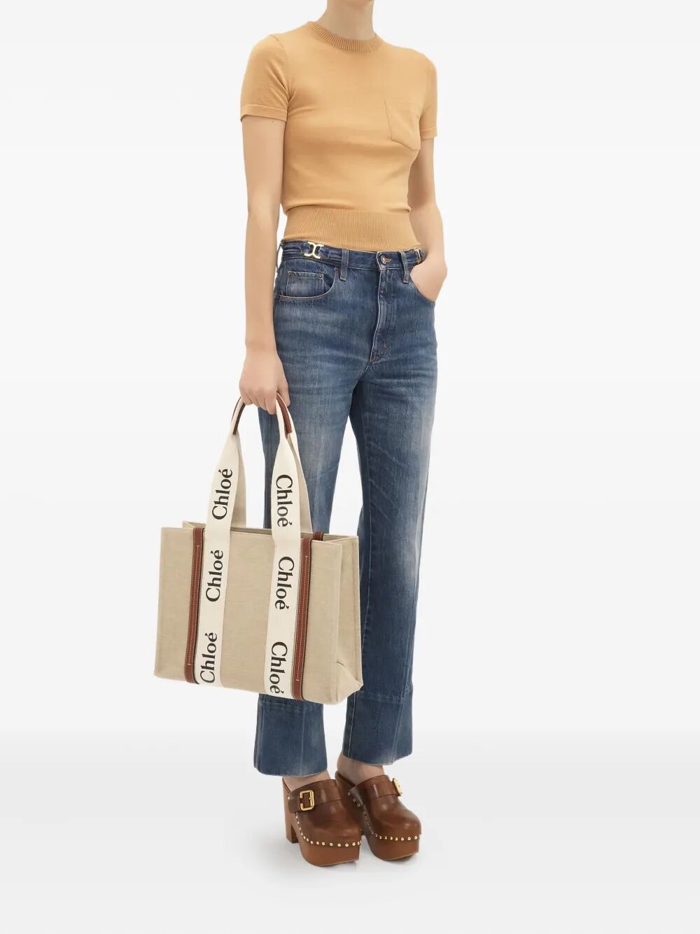 Chloe Women Woody Linen Tote Bag