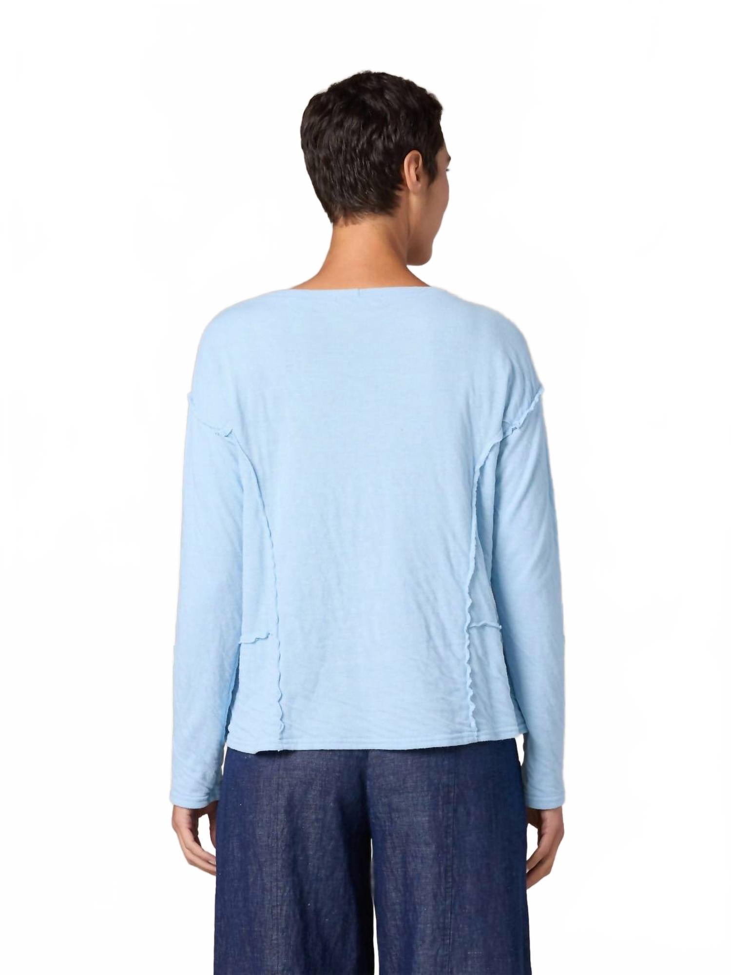 Long Sleeve Raw Edge Top In Bellflower