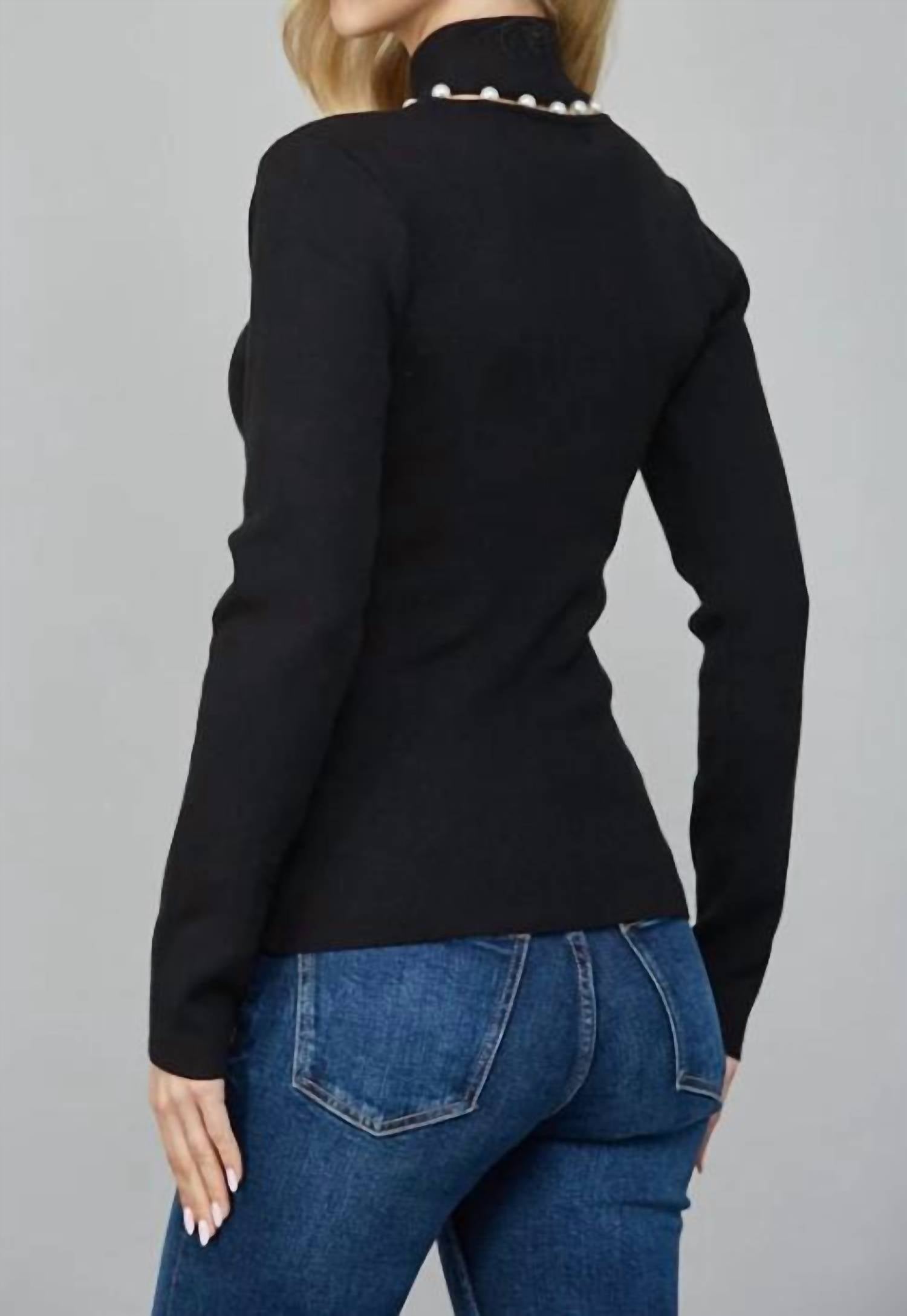 Marta Pearl Turtleneck Top In Black