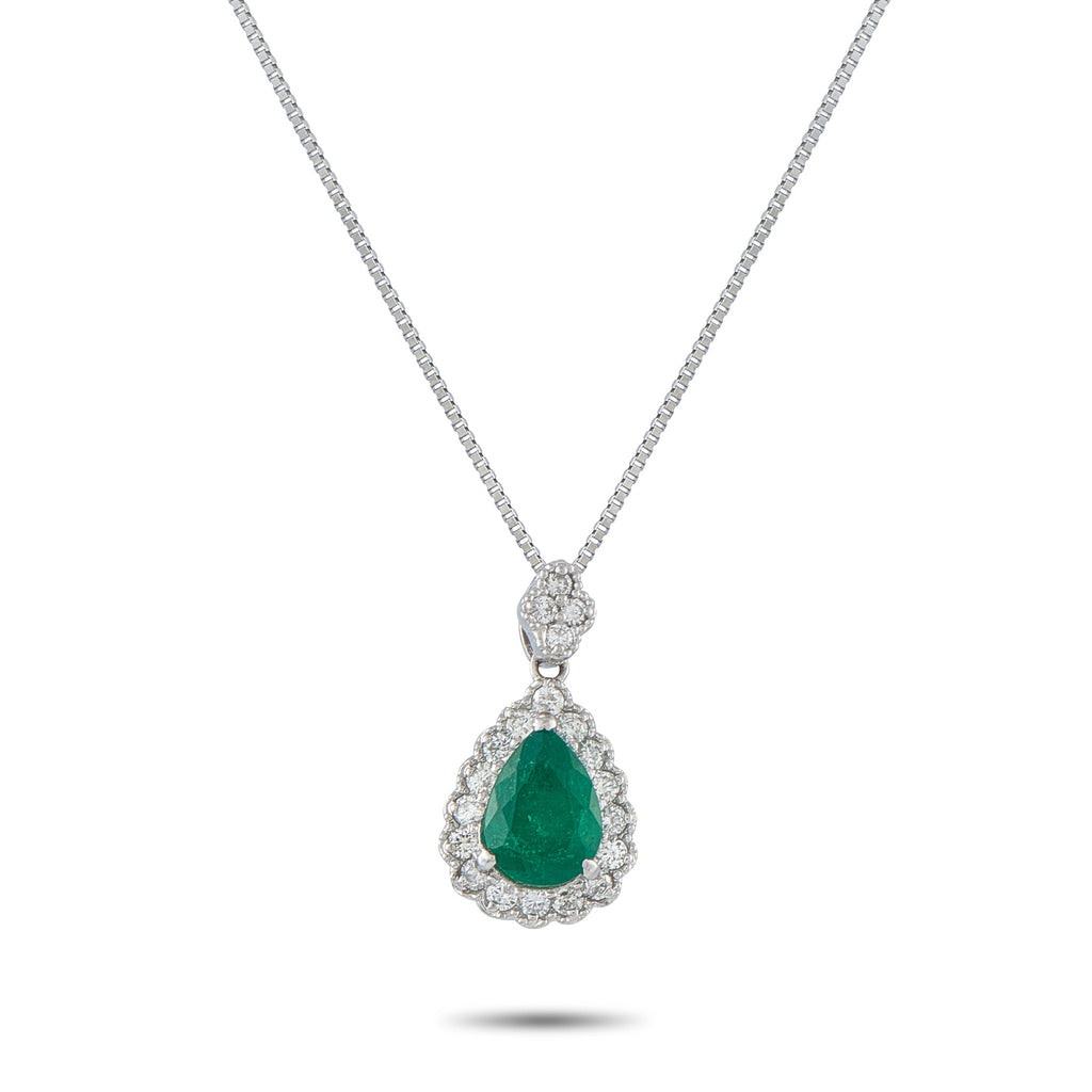 LB Exclusive Platinum 0.10ct Diamond and Emerald Pendant Necklace MF43-041326