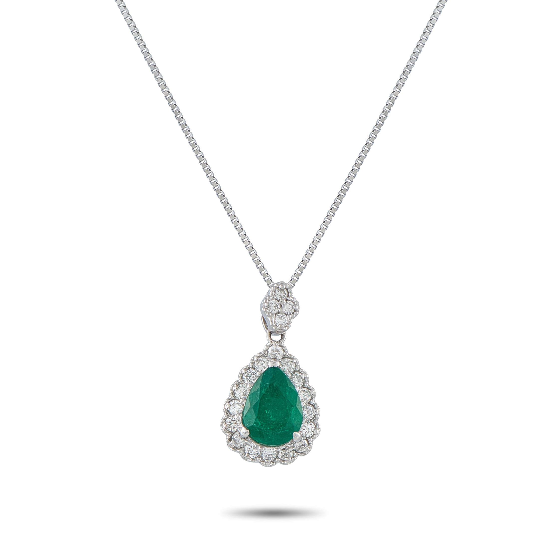 LB Exclusive Platinum 0.10ct Diamond and Emerald Pendant Necklace MF43-041326