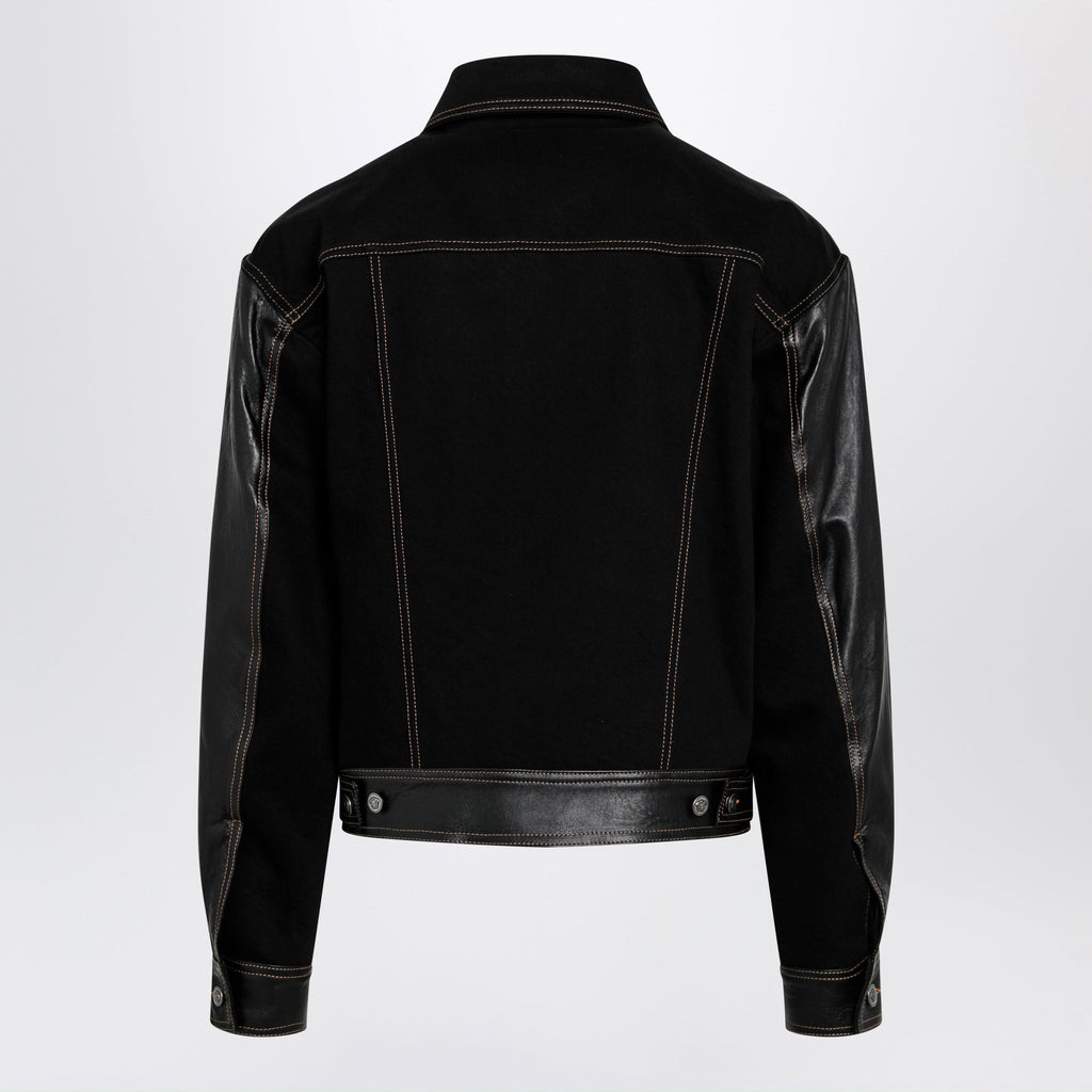 Versace Black Denim And Leather Bomber Jacket Men