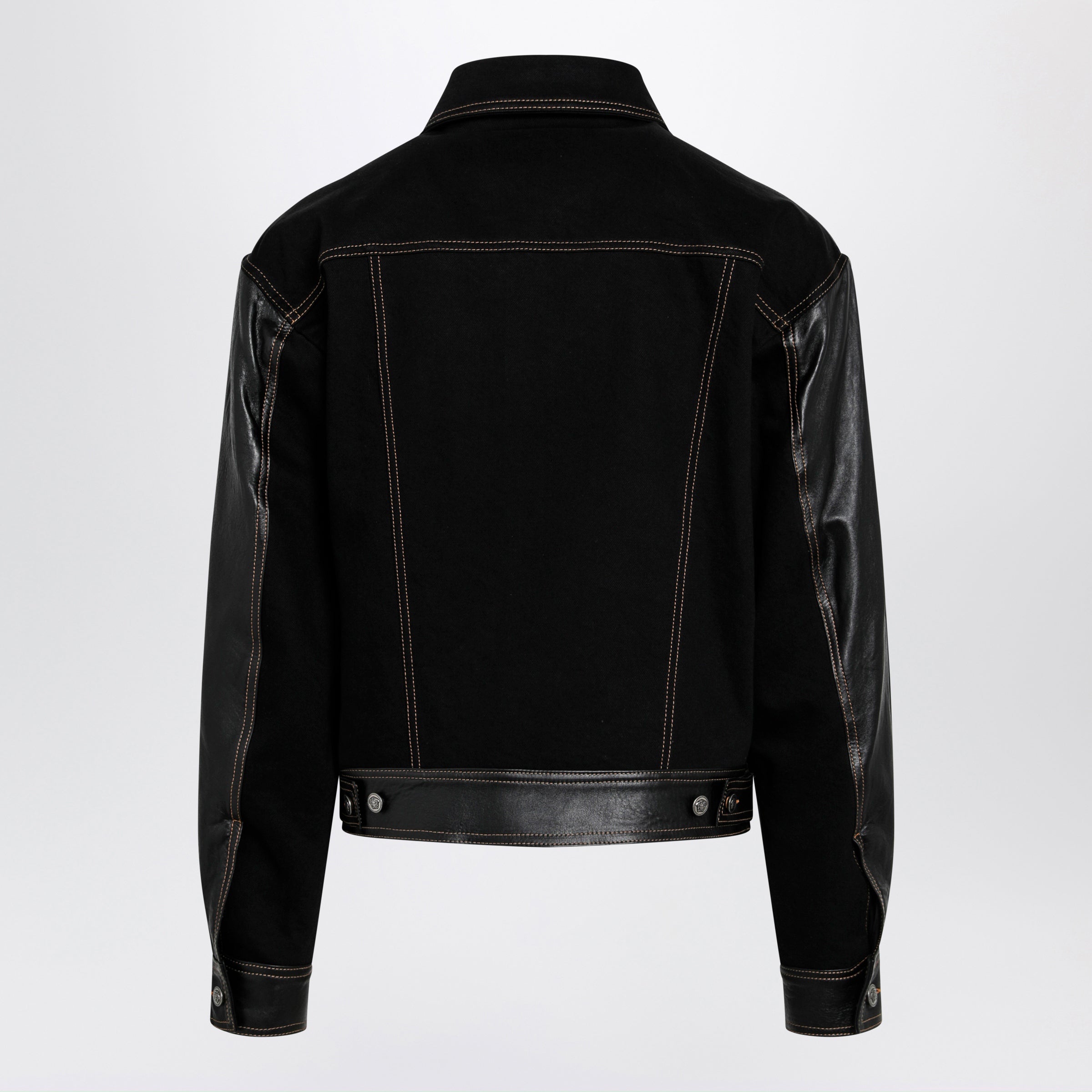 Versace Black Denim And Leather Bomber Jacket Men