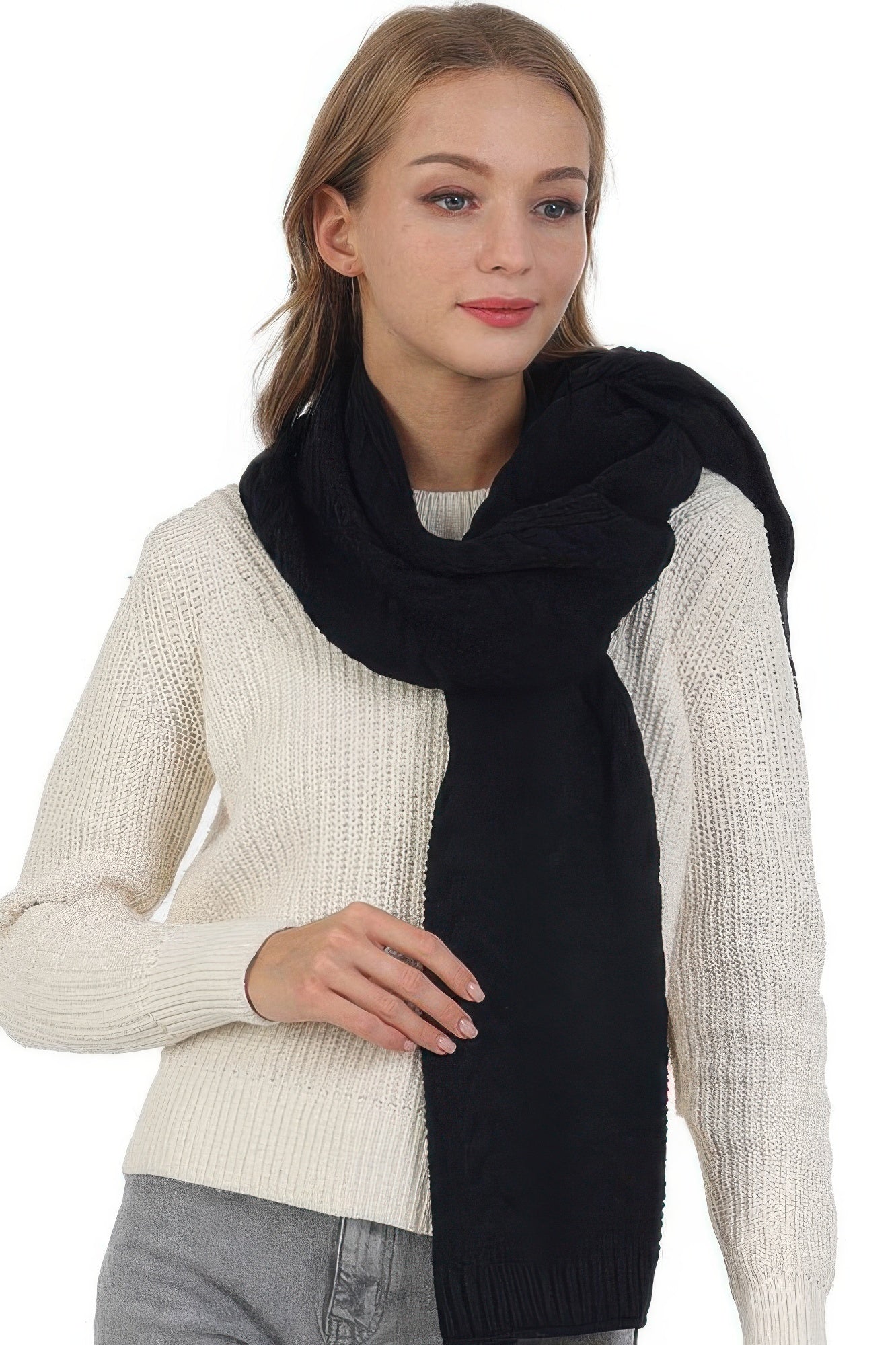 Solid Color Cable Knitted Scarf