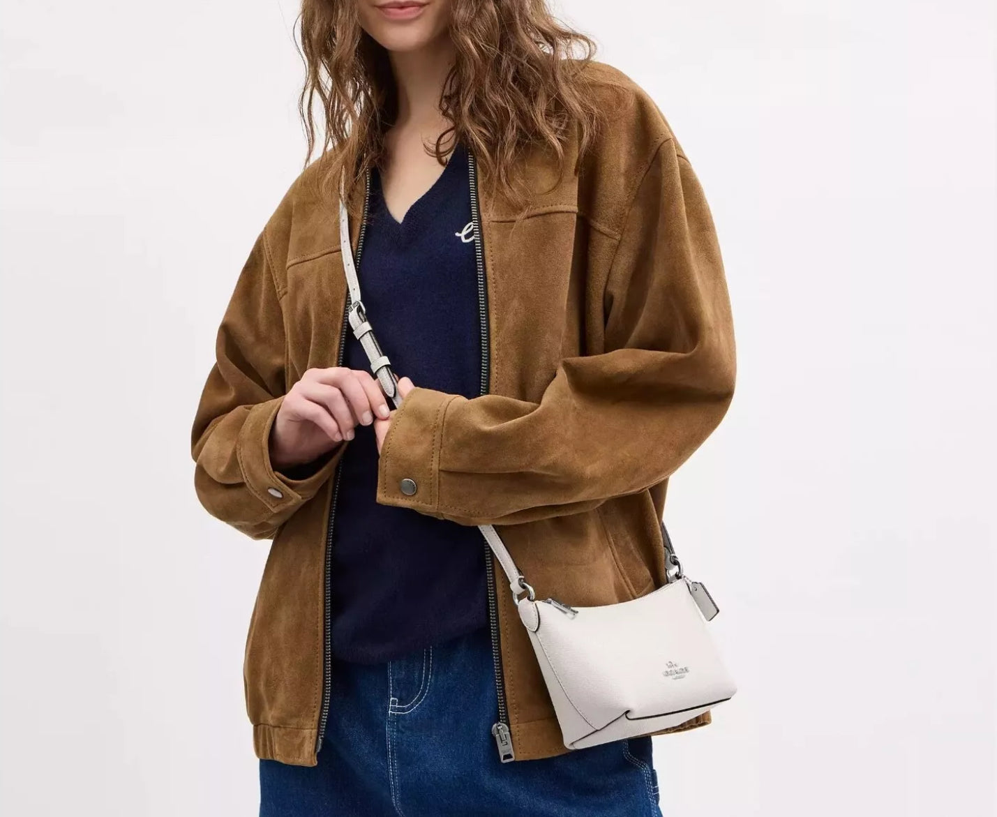 NWT Coach Small Zip Top Leather Crossbody Bag In Chalk