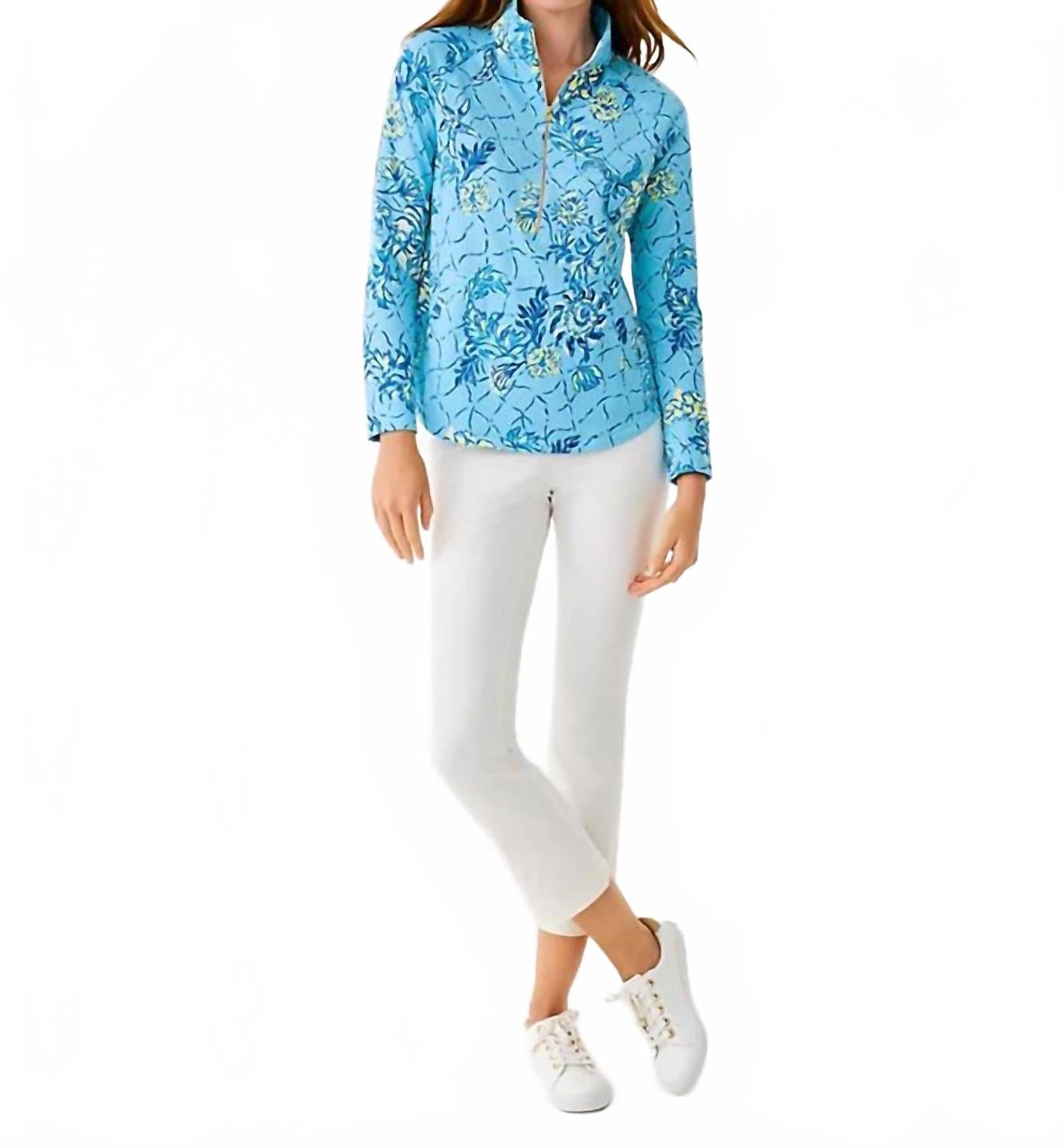 Upf 50+ Skipper Popover Blouse In Bellevue Blue