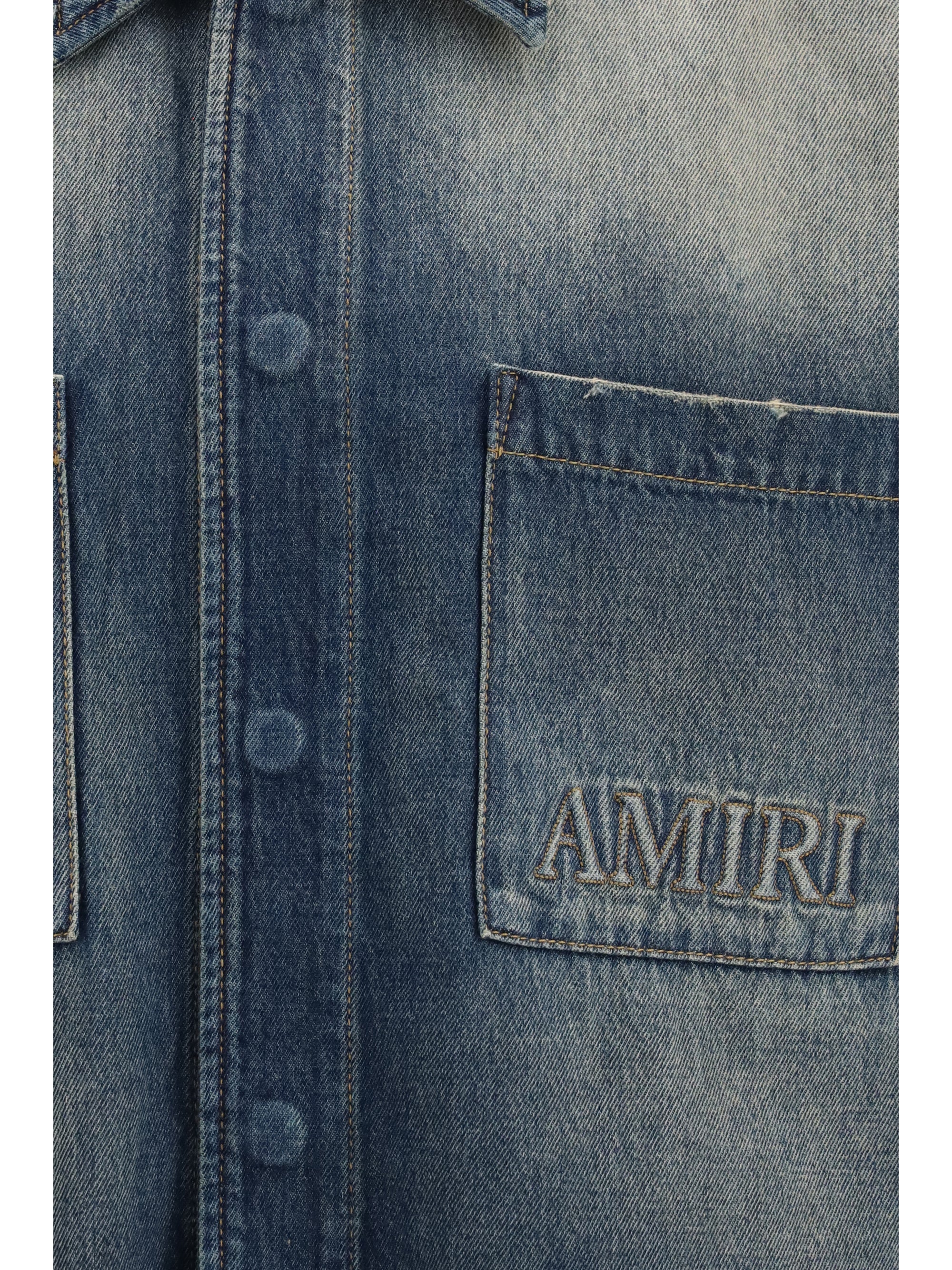 Amiri Men Embroidered Logo Denim Shirt