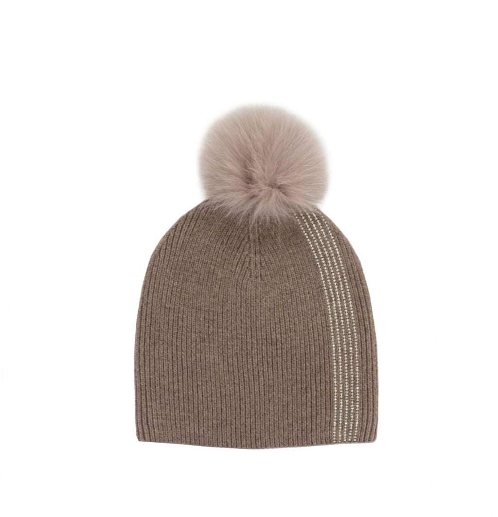 Women's Crystal Stripes And Fox Hat In Taupe