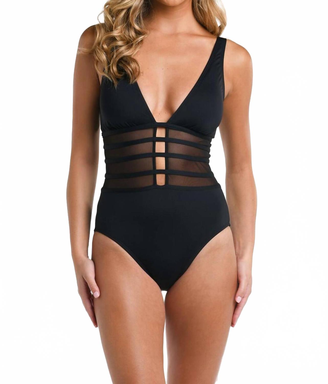 Women's Island Goddess Mesh Over The Shoulder One Piece Swimsuit In Black