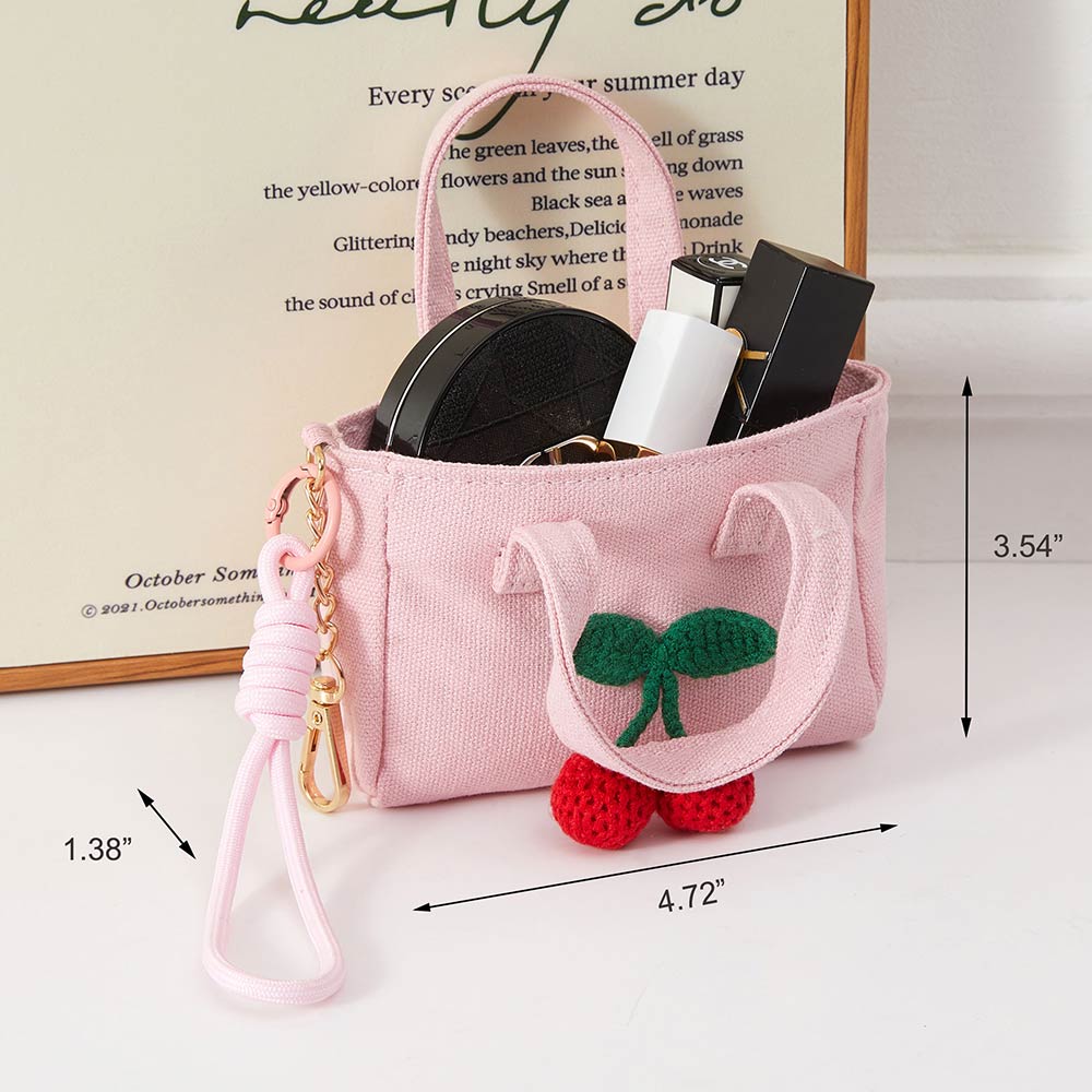 Cherry Charm Mini Canvas Tote Bag Keychain Bag Charm