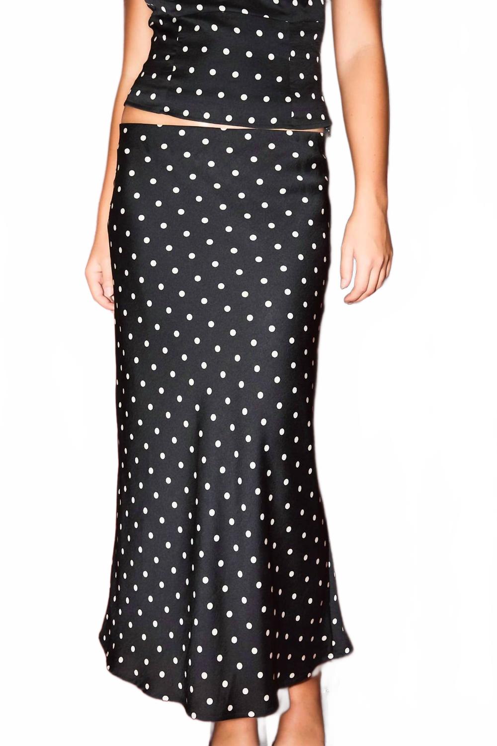 Dreamy Dot Mid Rise Maxi Skirt In Black