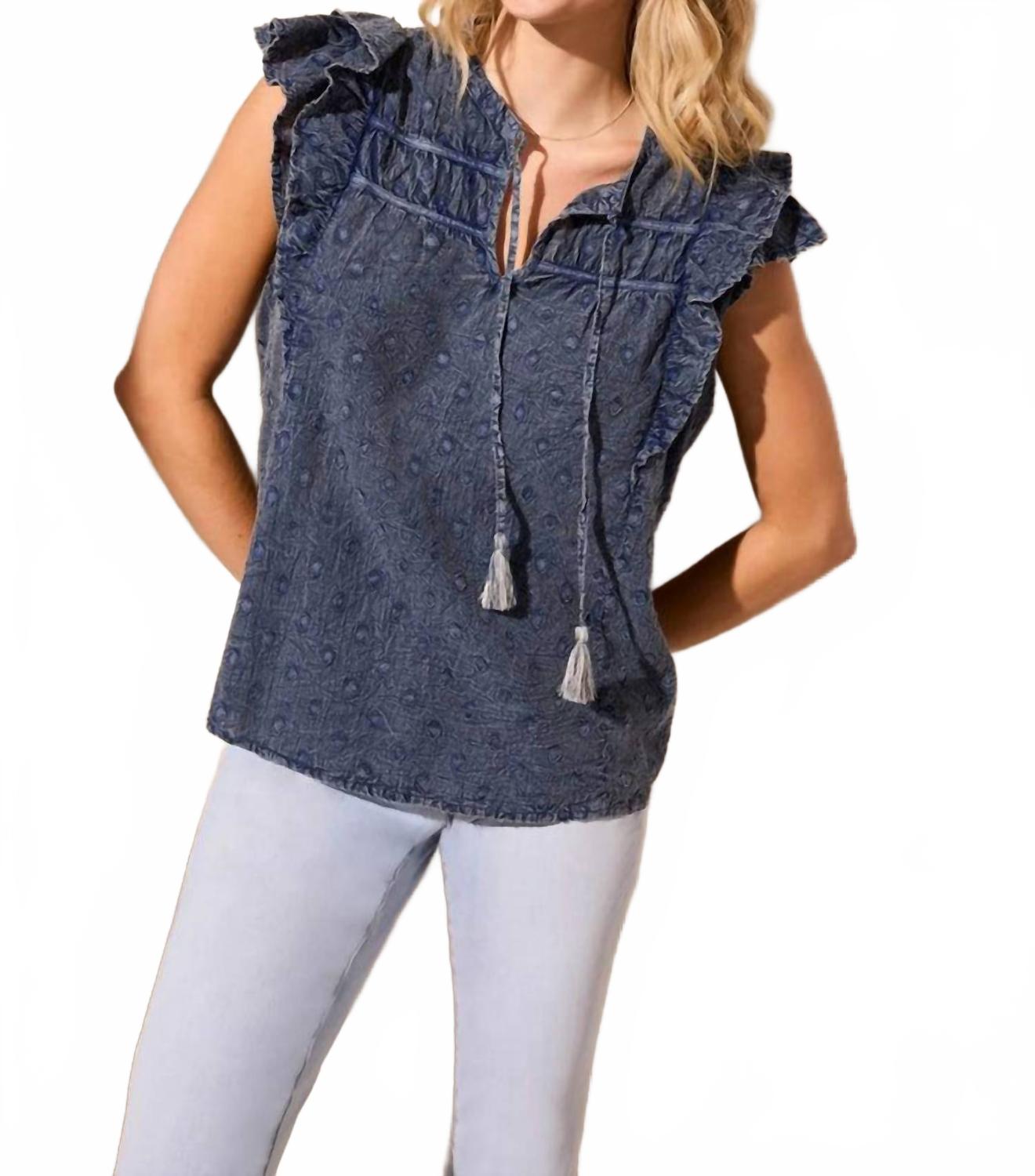 Swiss Dot Tassel-Tie Popover Blouse - Plus In Vintage Wash