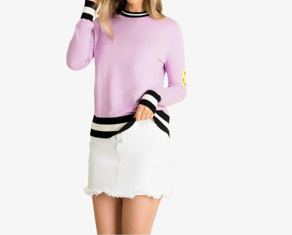 Smiley Patch Sweater In Lavender