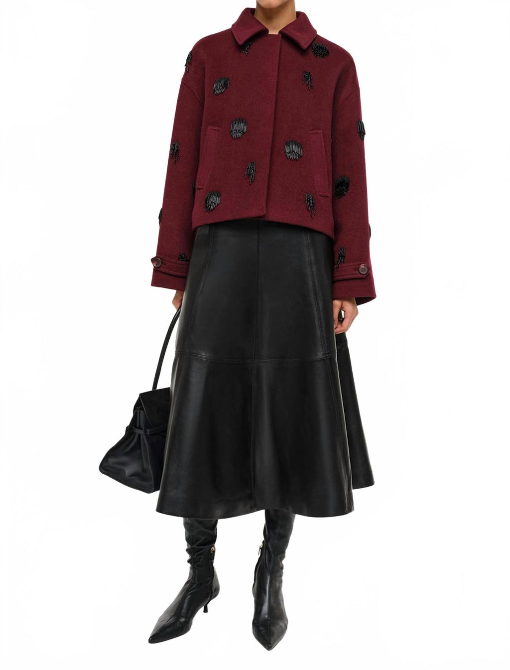 Ryma Leather Midi Skirt In Black