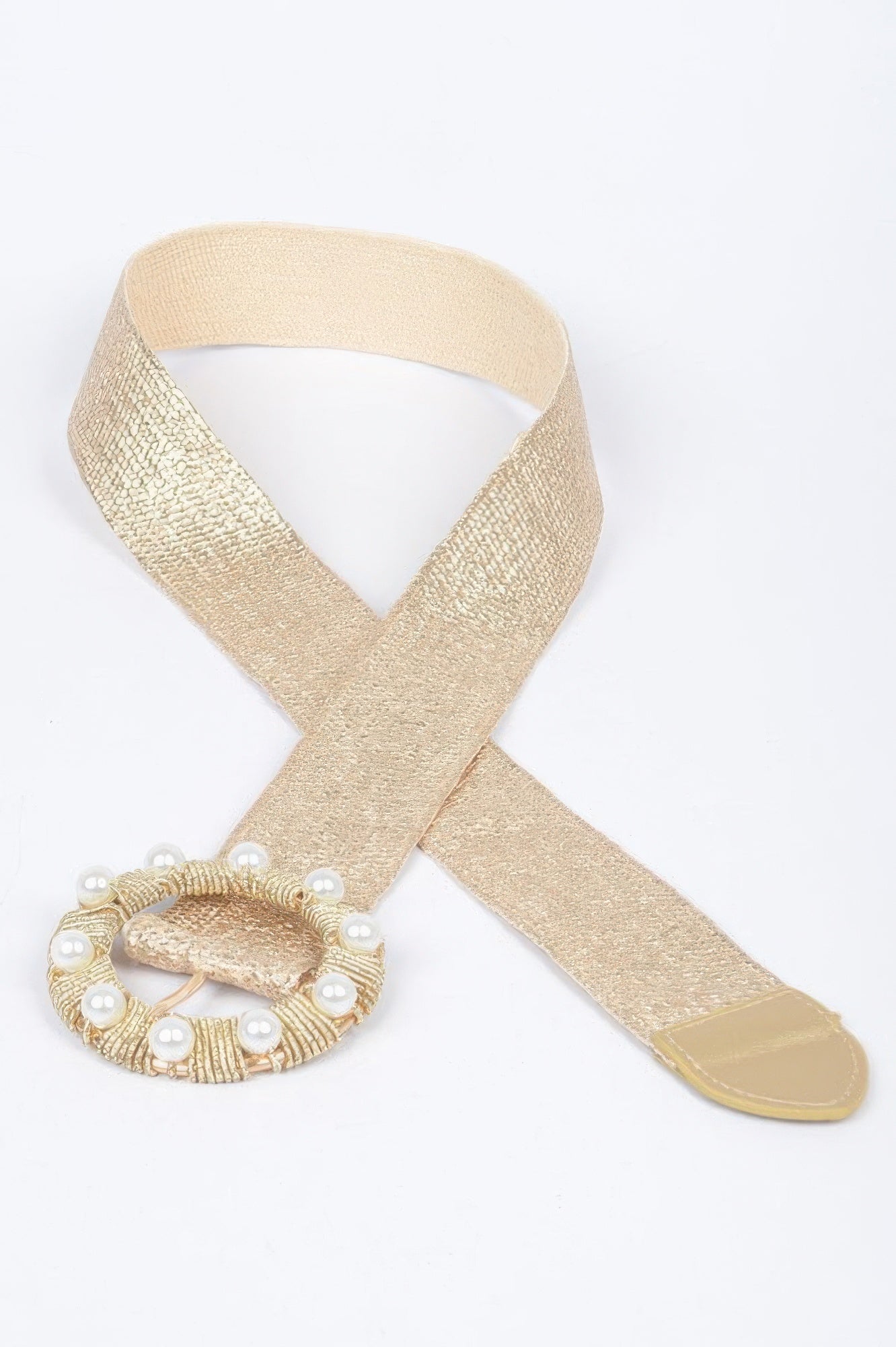 Metallic Stretch Plus Size Belt Pearl Metal Bucklt