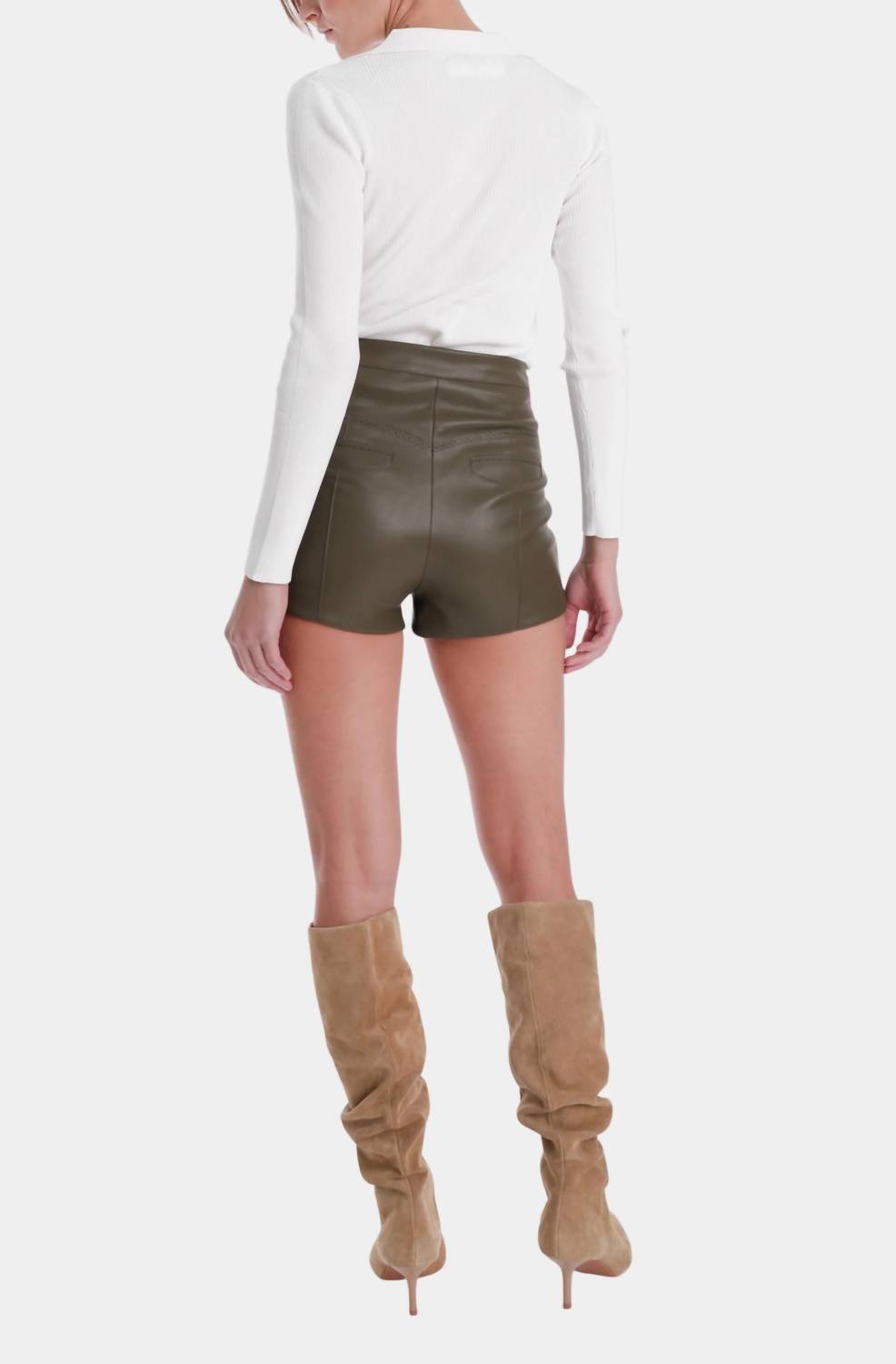 Women's Mona Vegan Leather Mini Shorts In Olive