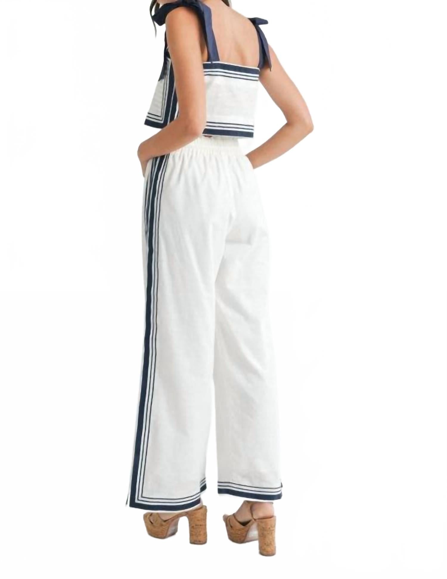 Chevron Linen Pants In White