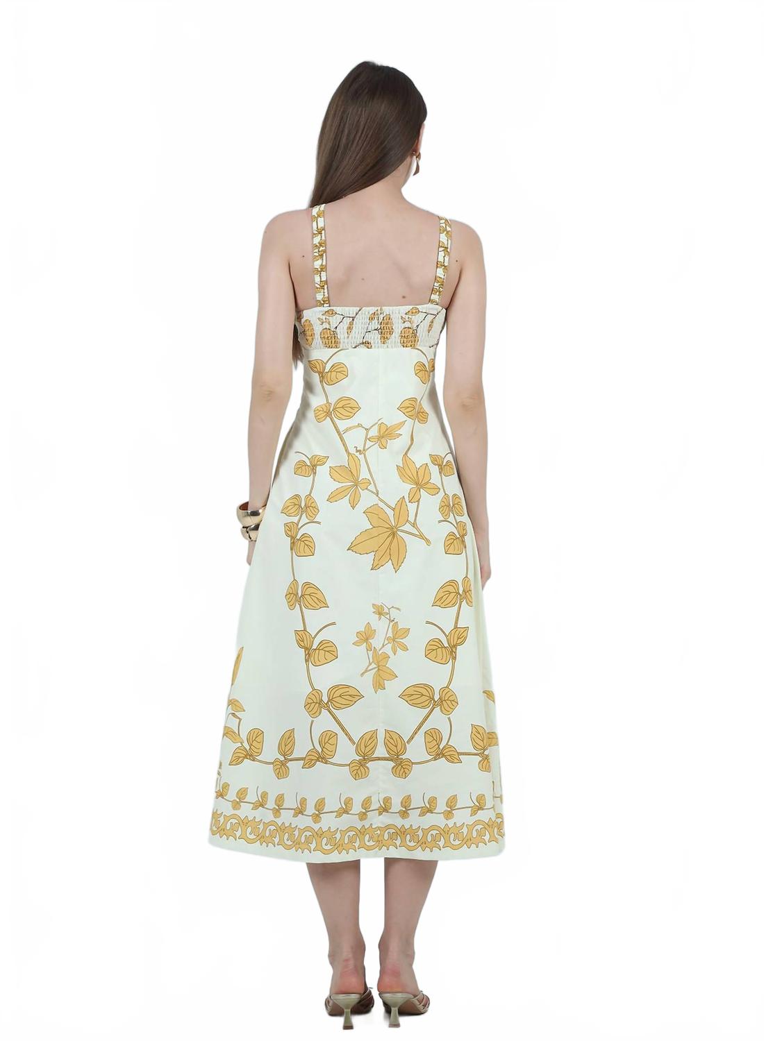 Zoey Printed Halter Neck Maxi Dress In Ivory And Honey Gold