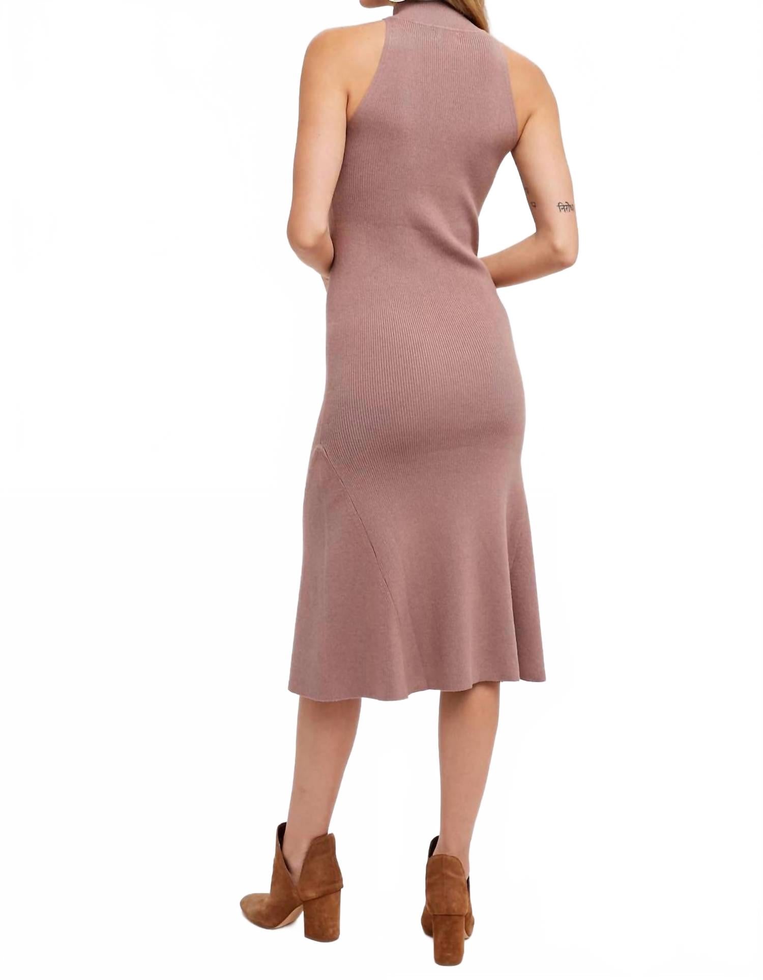 Mock Neck Sleeveless Midi Dress In Coffee