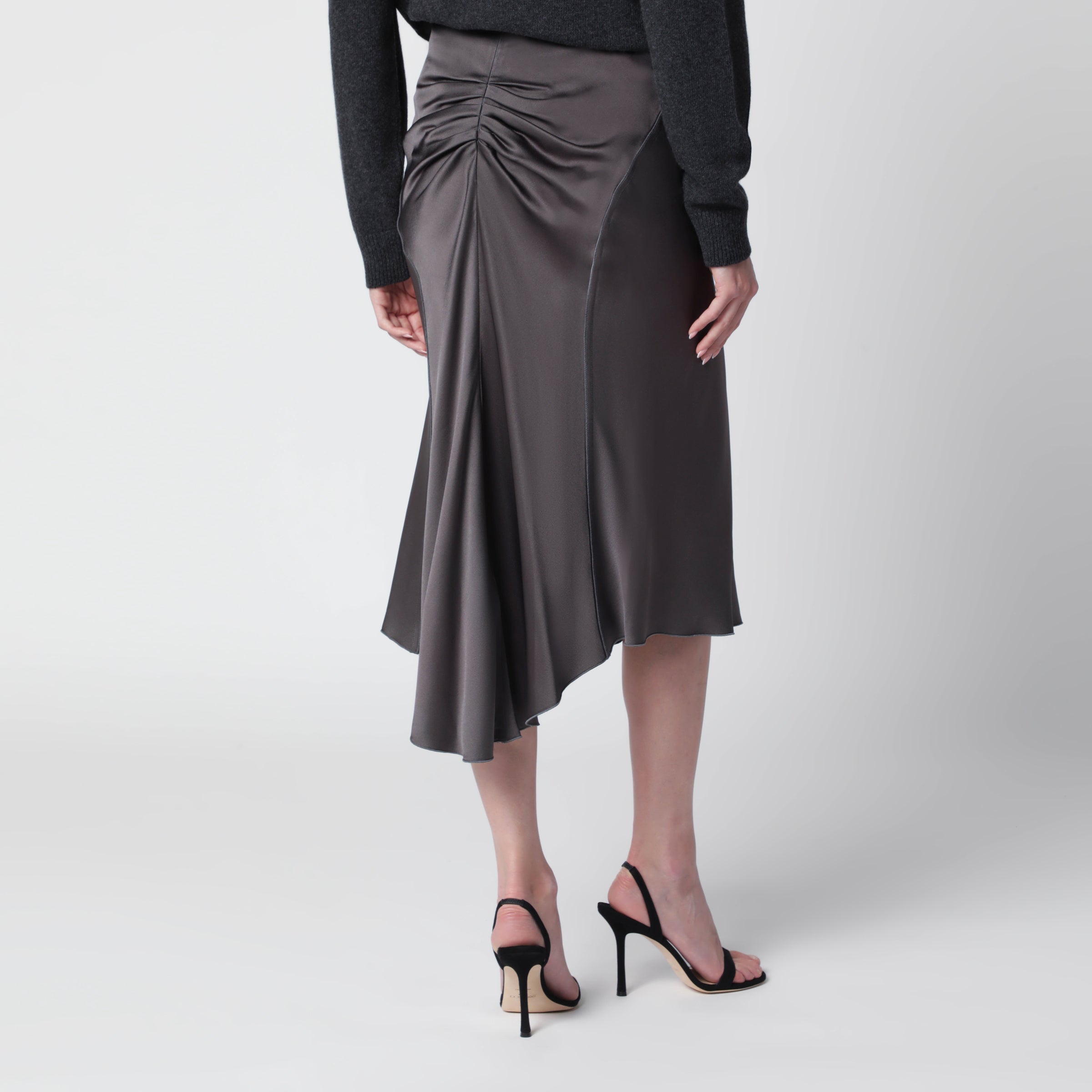 Victoria Beckham Bela Midi Skirt In Mineral Grey Crãªpe Satin Women