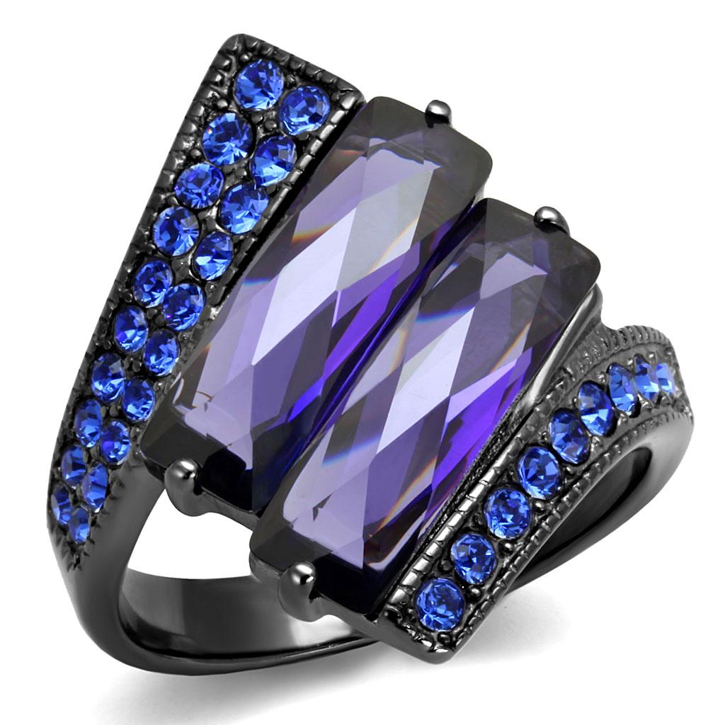 IP Light Black Stainless Steel Ring with AAA Grade CZ in Tanzanite
