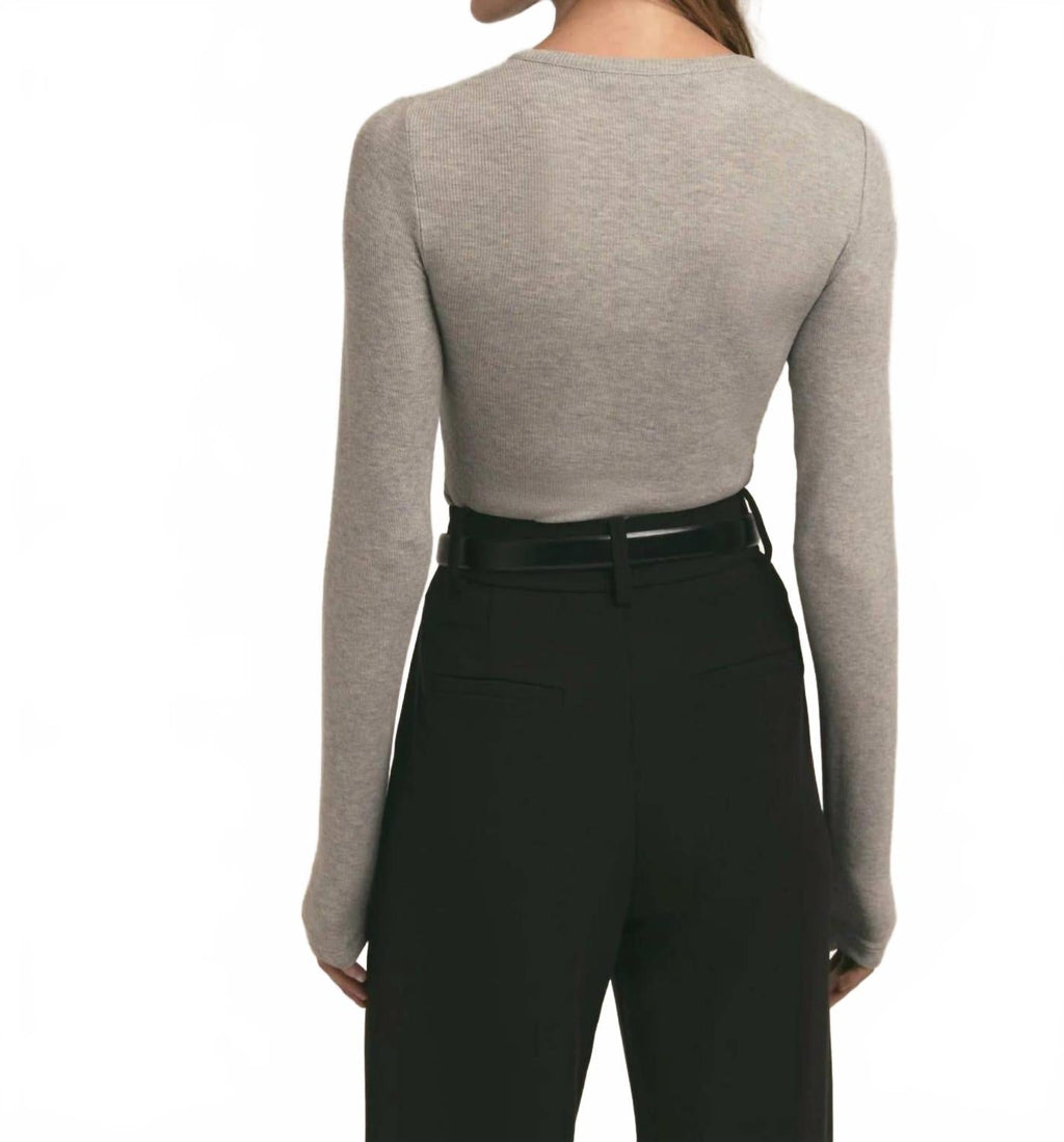 Henley Ribbed Long Sleeve Shirt In Heather Grey