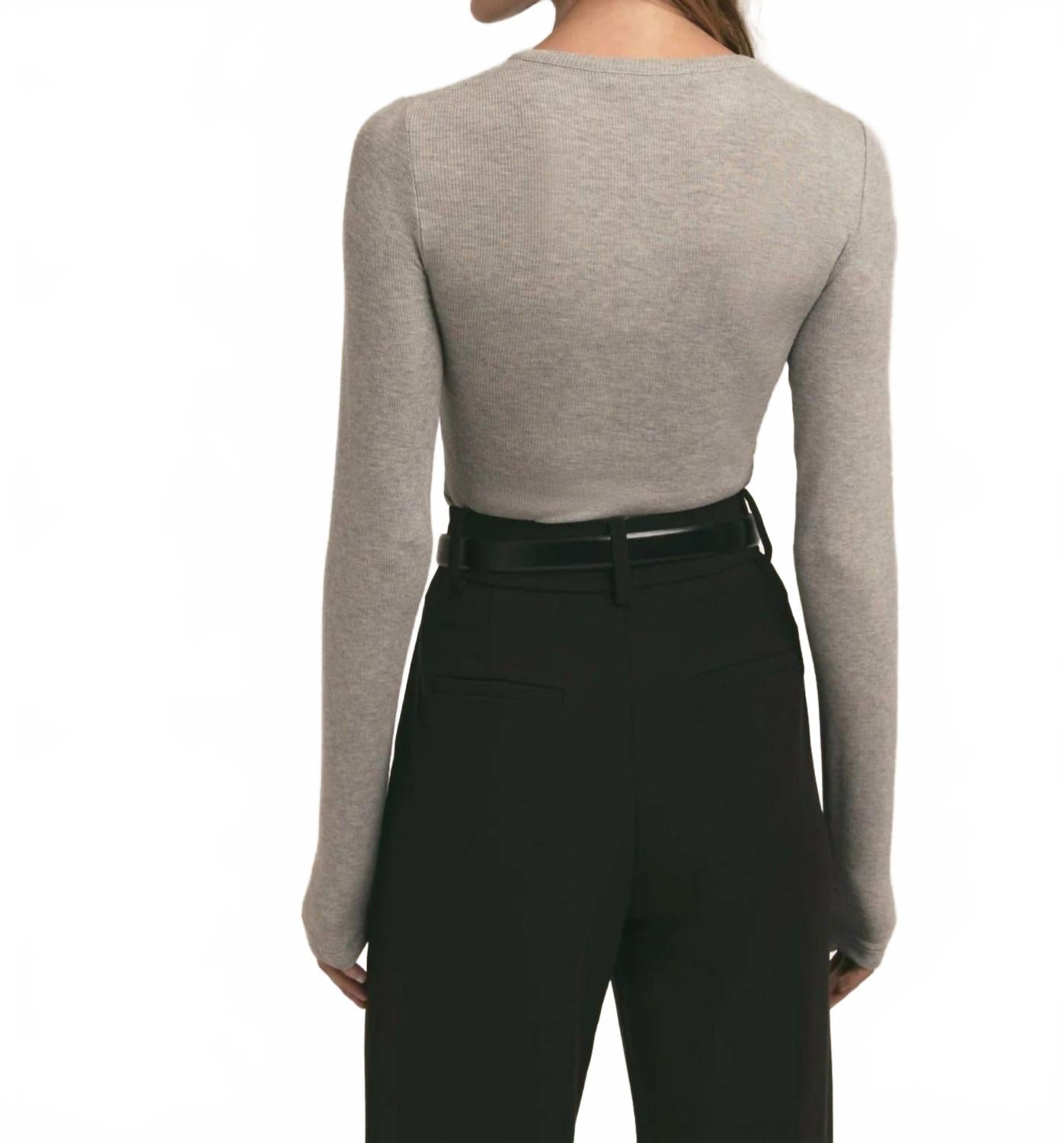 Henley Ribbed Long Sleeve Shirt In Heather Grey