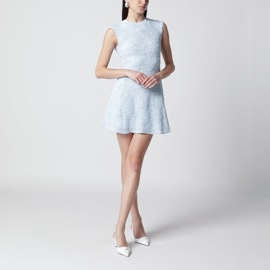 Rotate Light Blue Floral Mesh Mini Dress Women