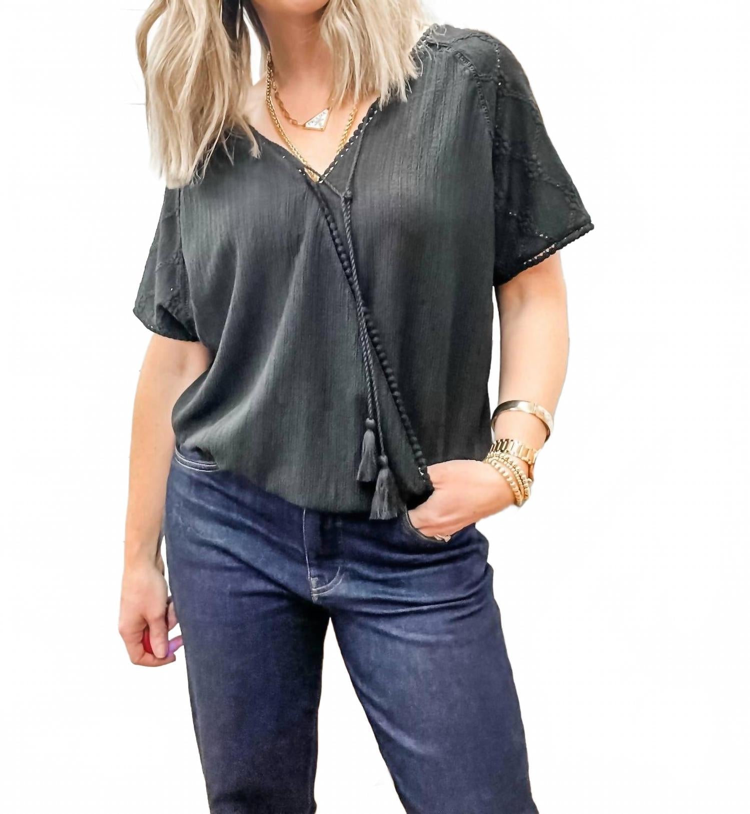 Reversible Short Sleeve Top In Black