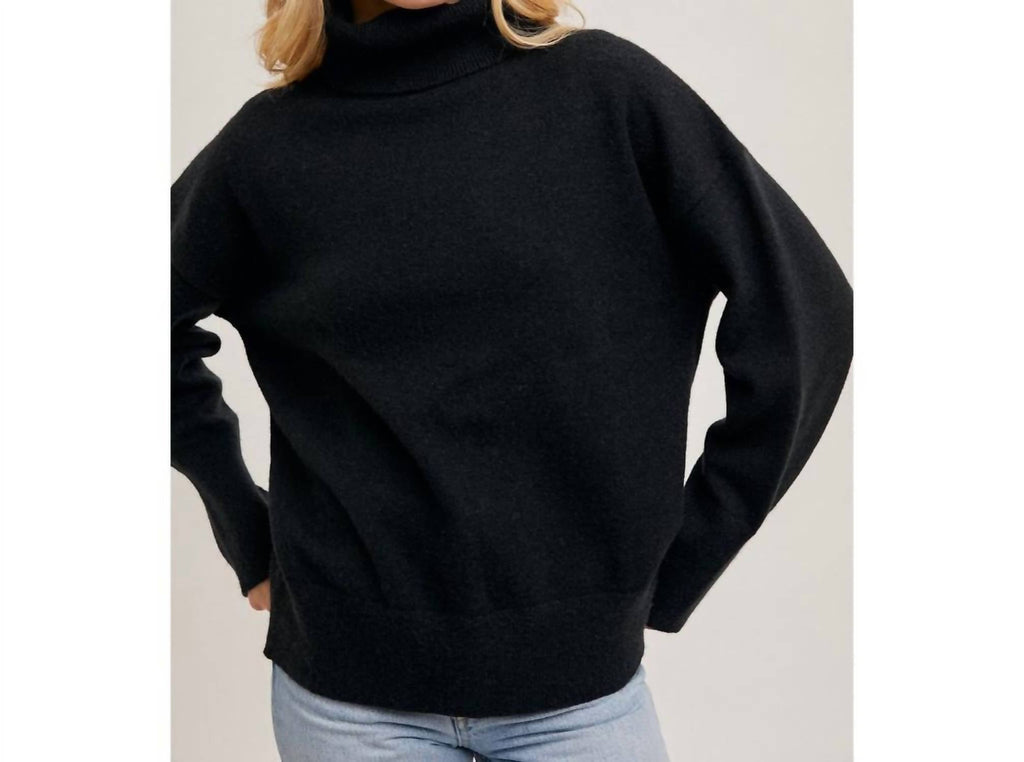 Slouch Neck Dolman Tunic Sweater In Black
