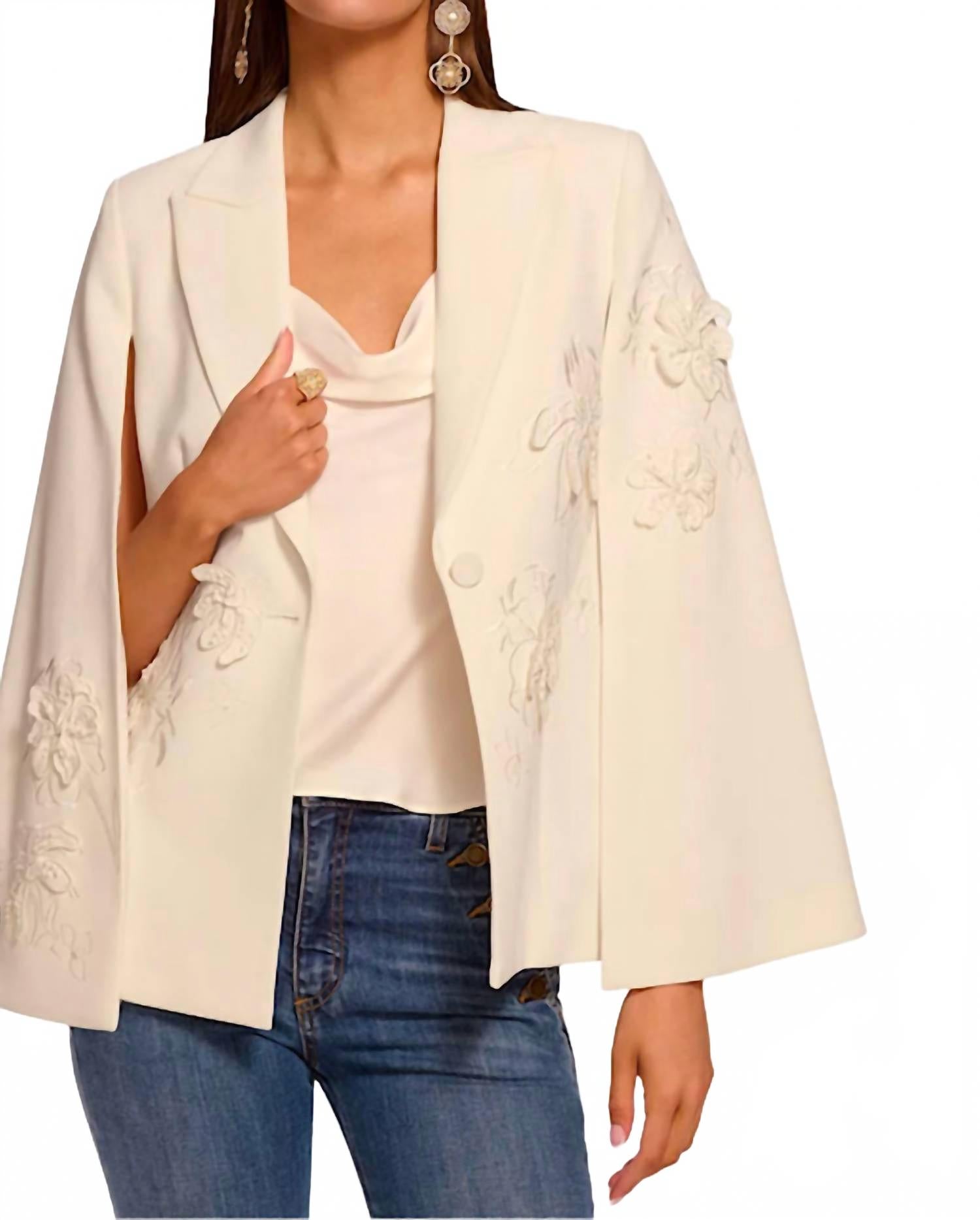 Rosalinda Embellished Cape In Ivory