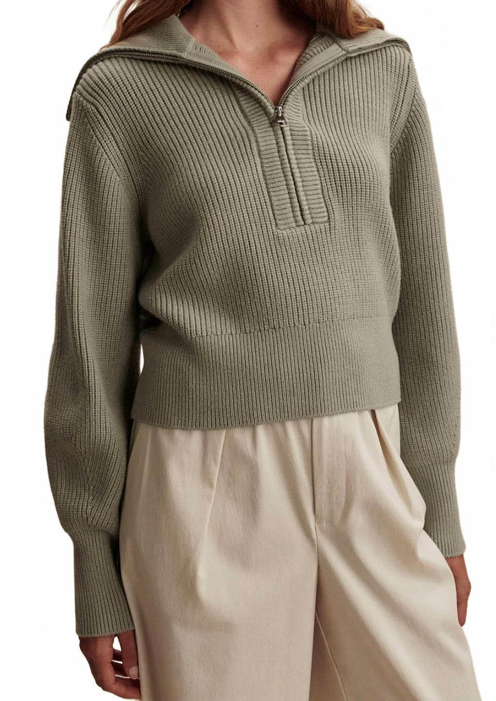 Maura Half Zip Rib Knit Sweater In Agate Grey