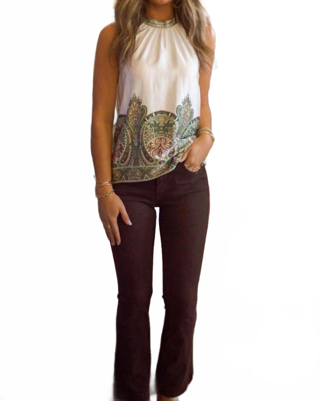 Skinny Flared Jeans With Double Button Detail In Brown