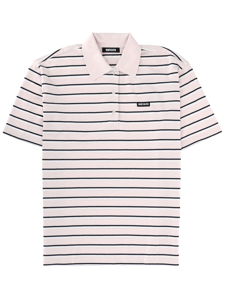 Rotate Women Striped Polo Shirt With Logo