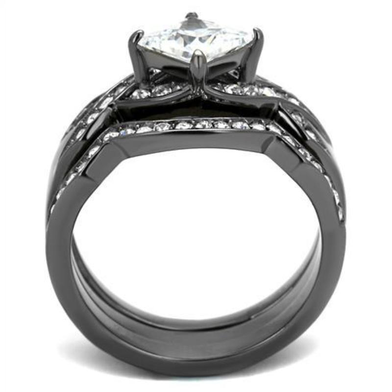 IP Light Black Stainless Steel Ring with AAA Grade CZ in Clear