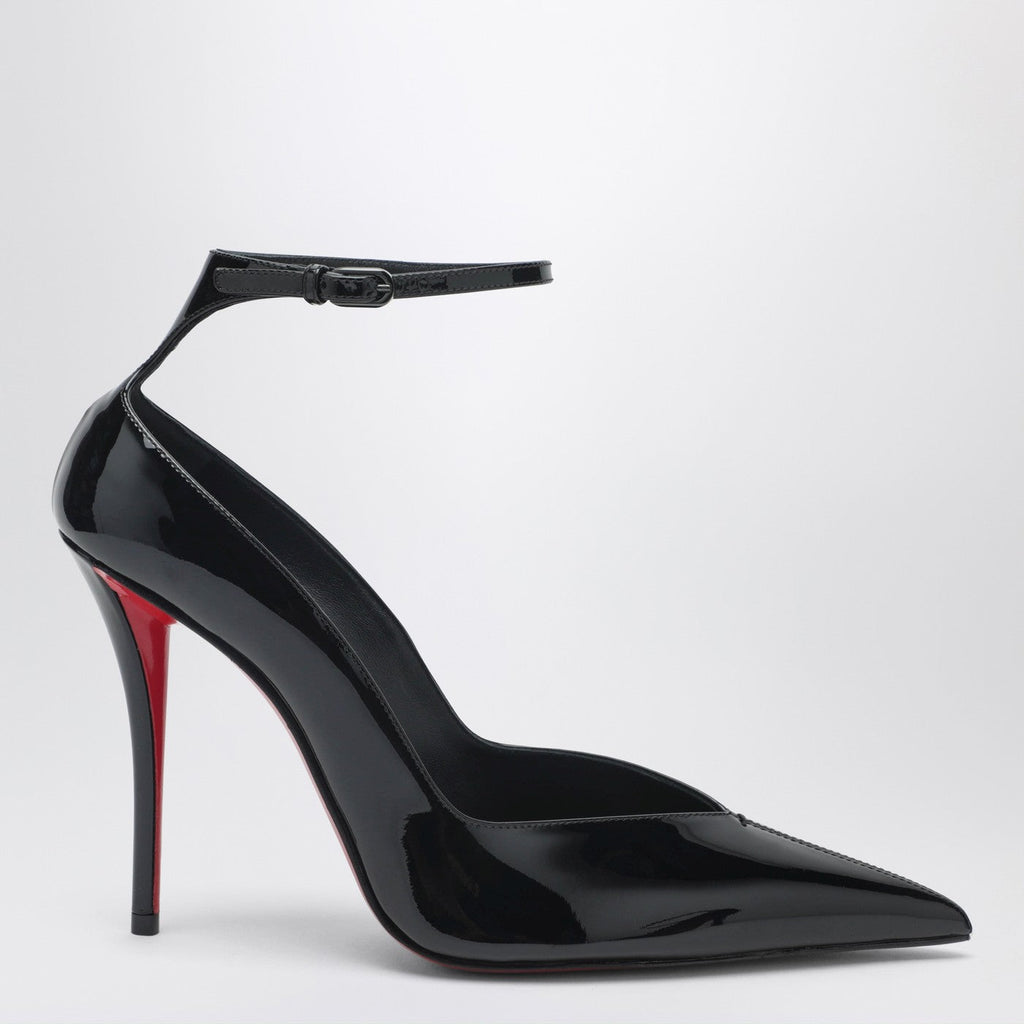 Christian Louboutin Black Patent Leather Erozee Pumps With Ankle Strap Women