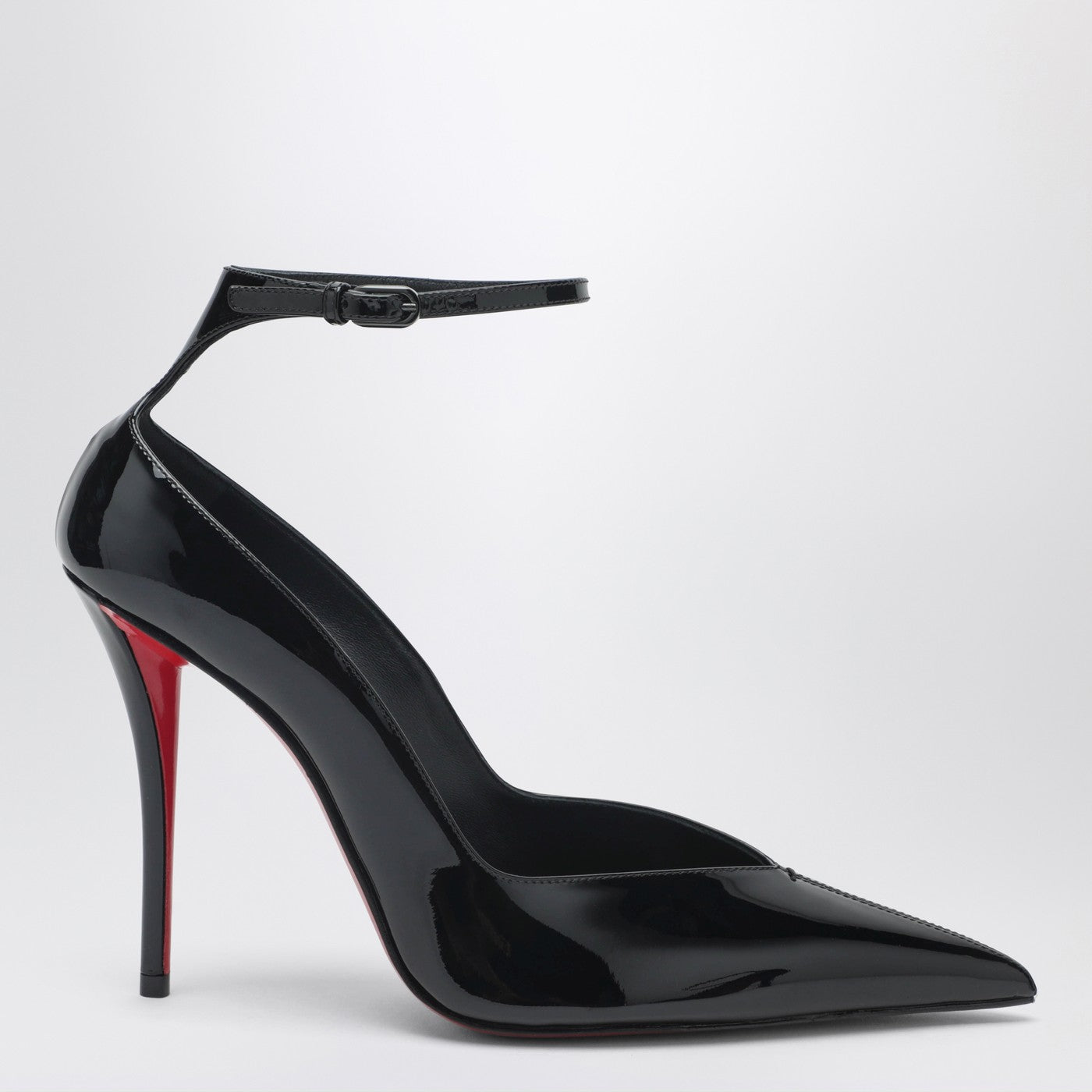 Christian Louboutin Black Patent Leather Erozee Pumps With Ankle Strap Women