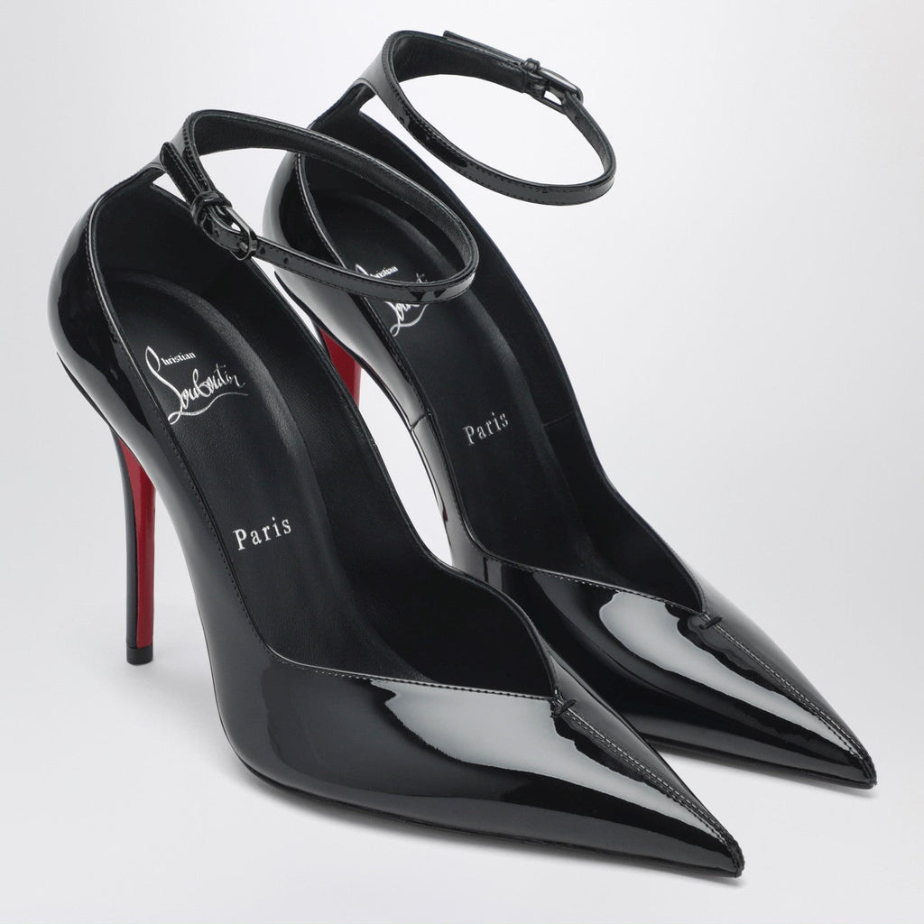 Christian Louboutin Black Patent Leather Erozee Pumps With Ankle Strap Women