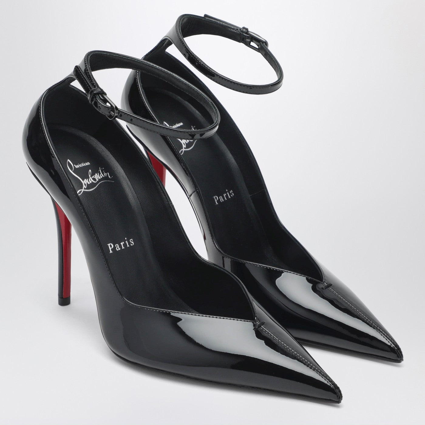 Christian Louboutin Black Patent Leather Erozee Pumps With Ankle Strap Women