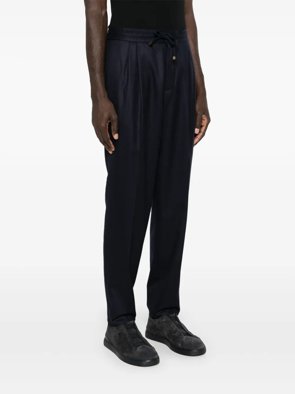 Brunello Cucinelli Men Wool Flannel Leisure Fit Trousers With Drawstring And Double Pleats