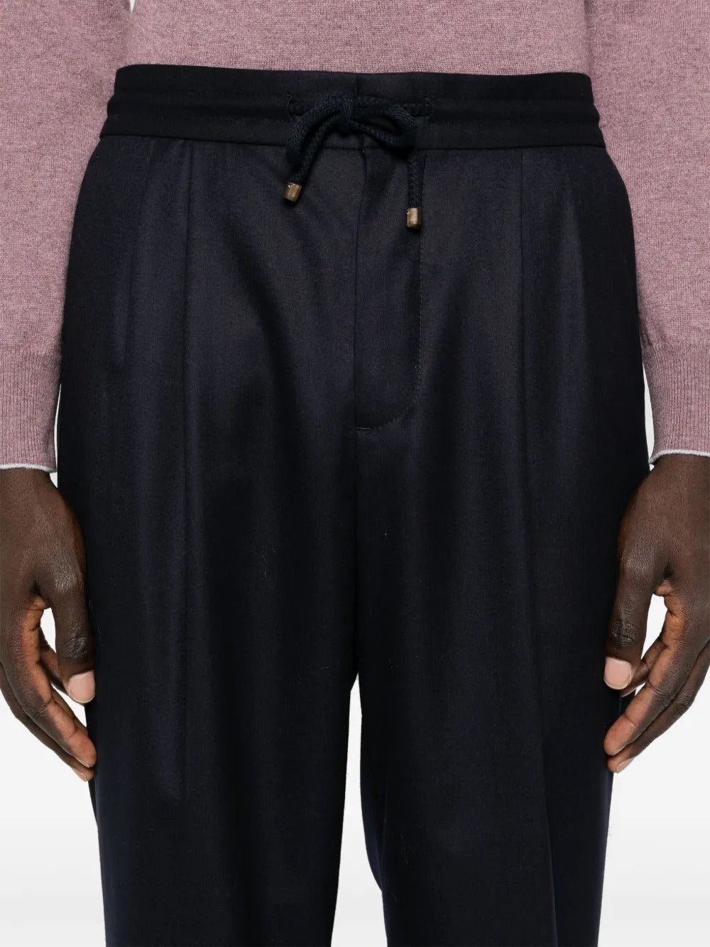 Brunello Cucinelli Men Wool Flannel Leisure Fit Trousers With Drawstring And Double Pleats