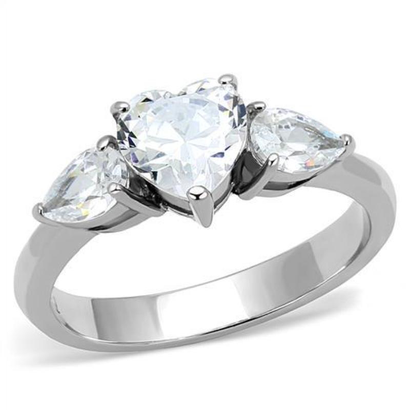 High polished (no plating) Stainless Steel Ring with AAA Grade CZ in Clear