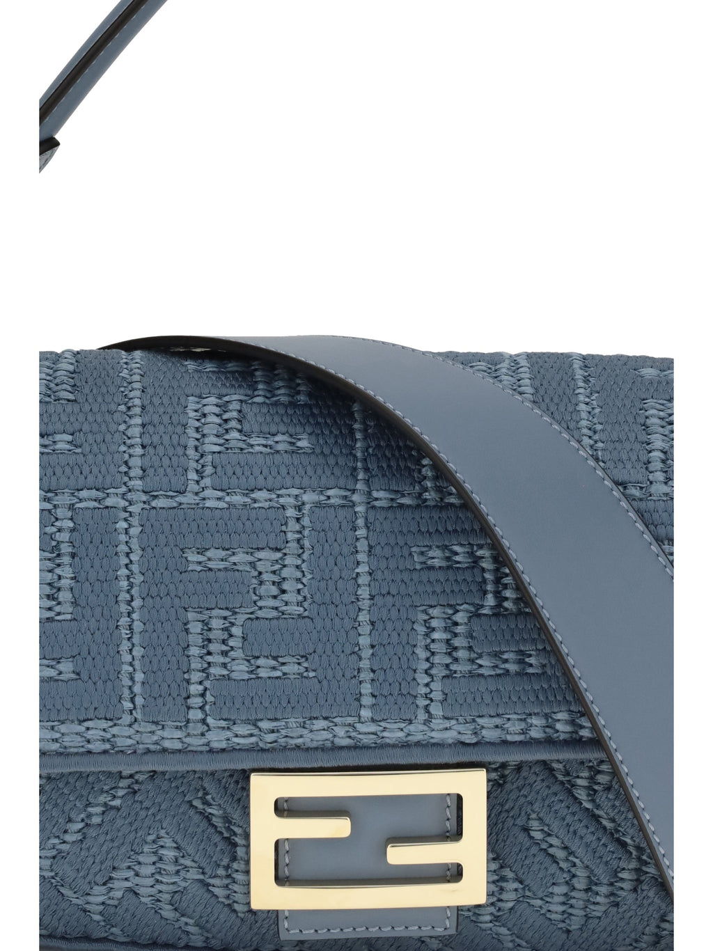 Fendi Women Medium Woven Raffia Shoulder Bag With Ff Embroidery