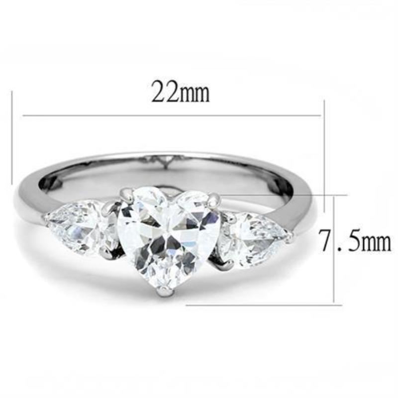 High polished (no plating) Stainless Steel Ring with AAA Grade CZ in Clear