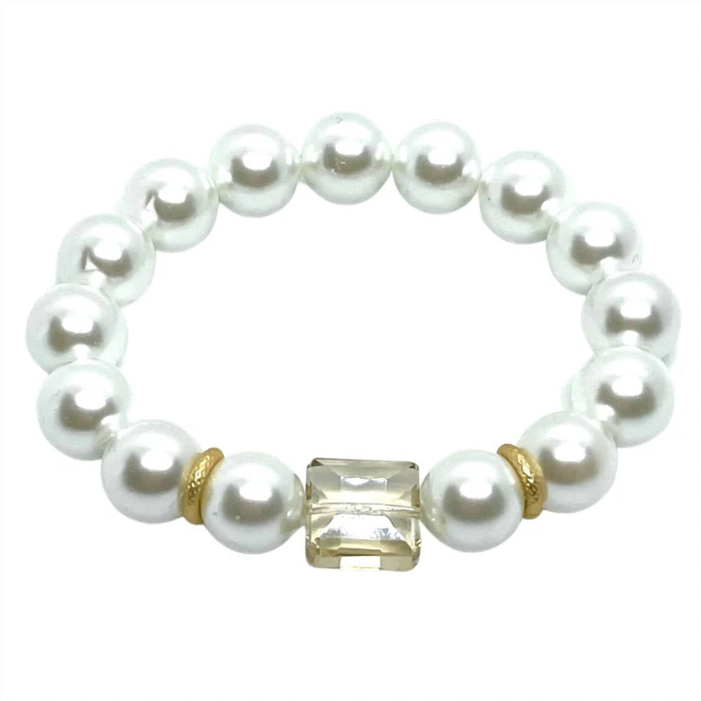 Stretch Pearl Bracelet With Crystal Accent In White/light Colorado (Champagne)