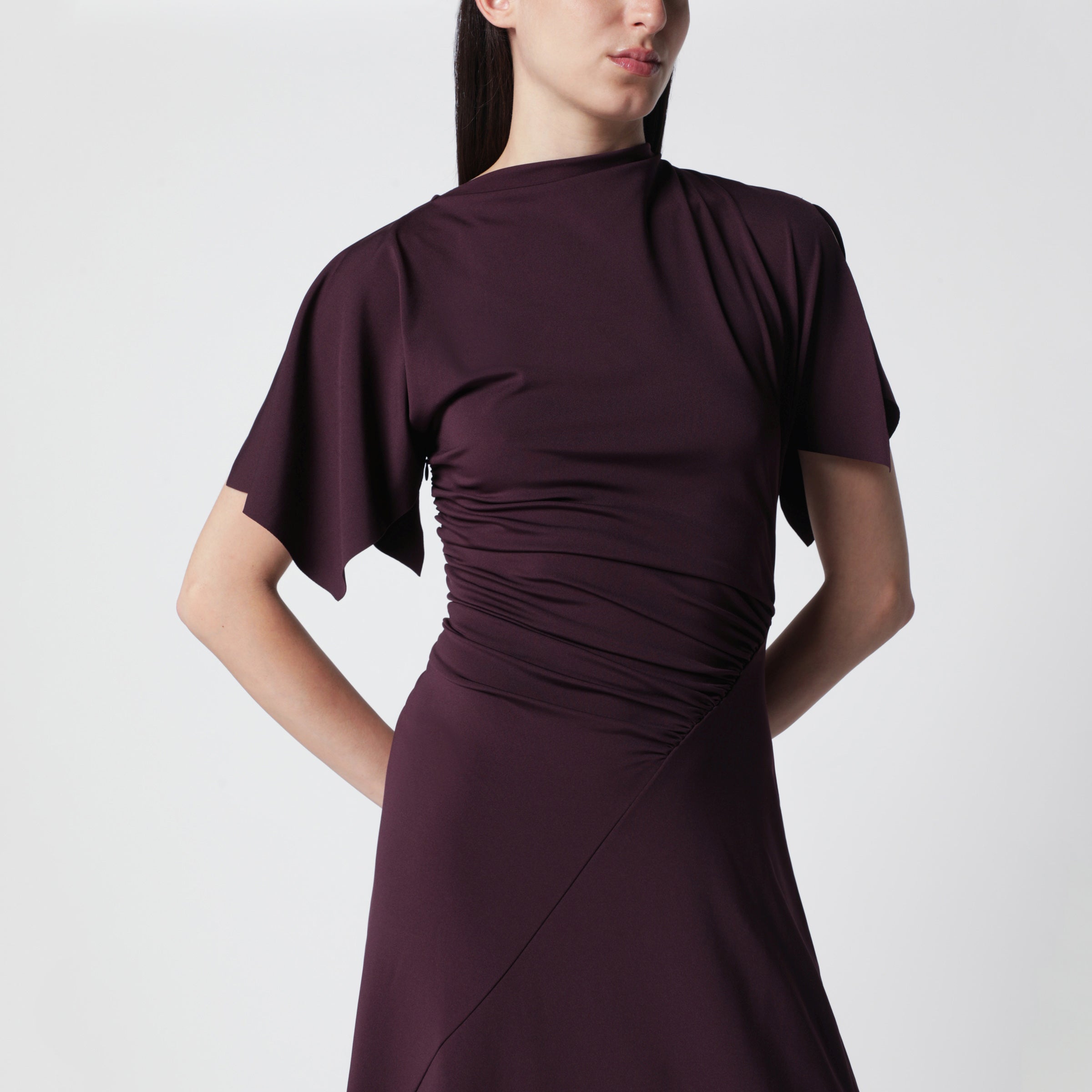 Victoria Beckham Blackcurrant Black Draped Midi Dress Women