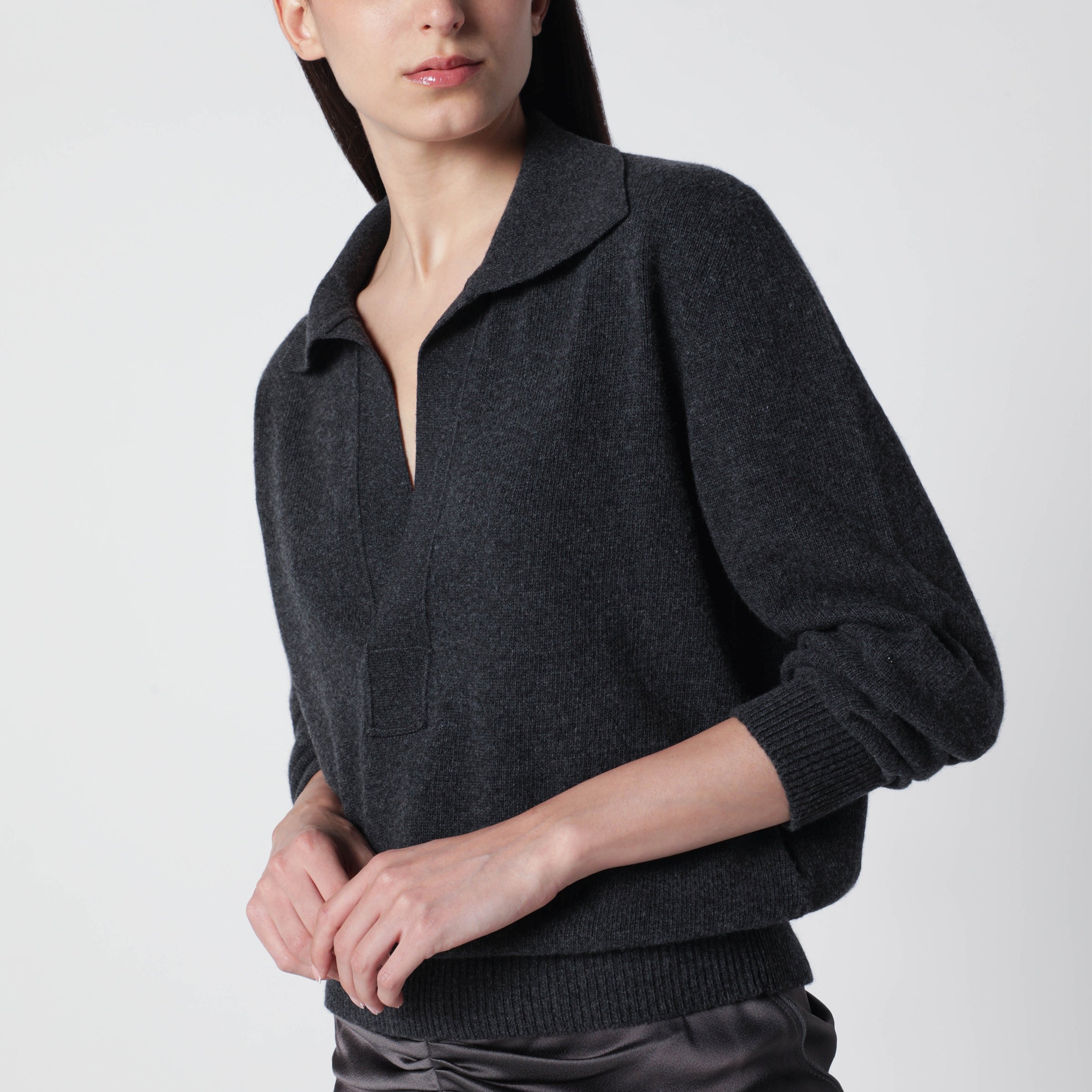 Victoria Beckham Genevieve Sweater In Grey Melange Cashmere Blend Women